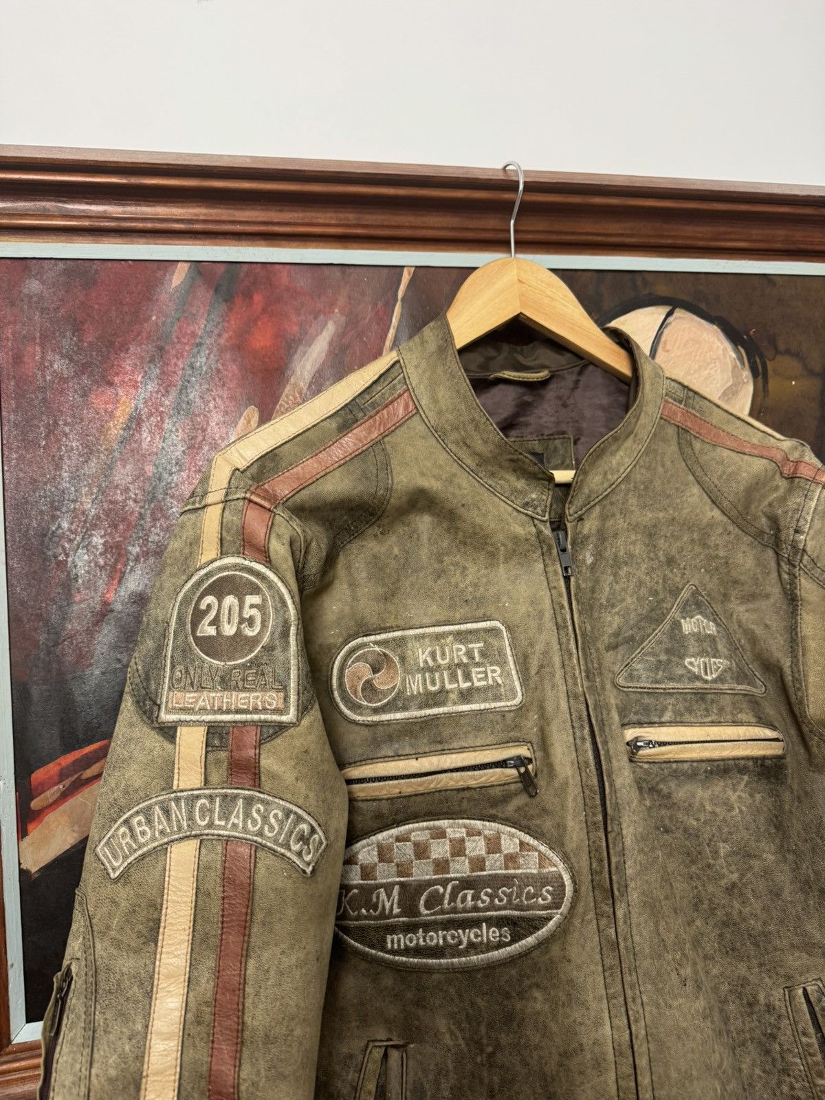 Vintage Genuine Leather Vintage Racing Moto Jacket Washed Aged Brown Size US M / EU 48-50 / 2 - 3 Thumbnail