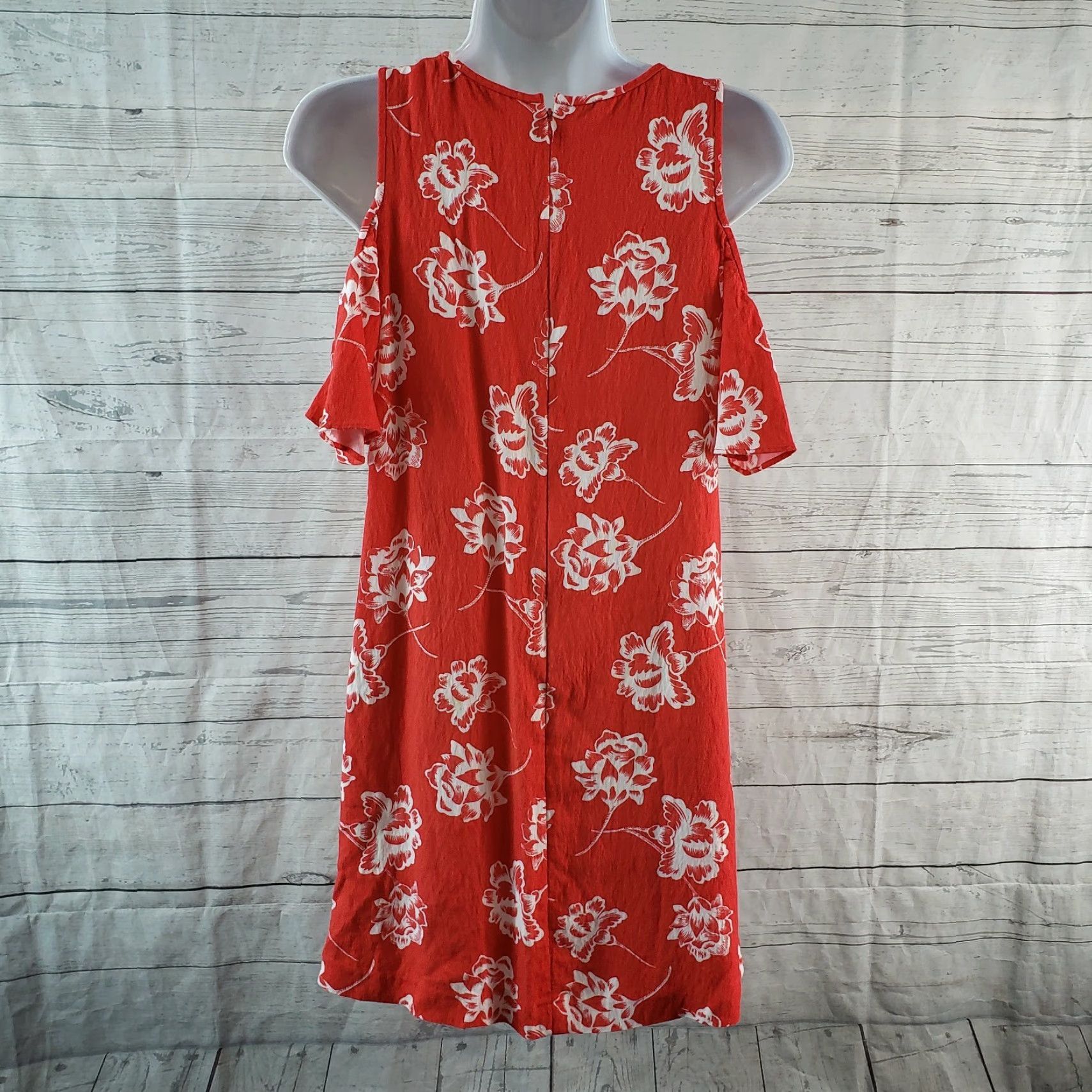 Loft VINTAGE? No — Ann Taylor LOFT Womens Dress 00 Red Floral Cold Shoulder Short Sleeve Dress Size 24" / US 00 / IT 34 - 4 Thumbnail