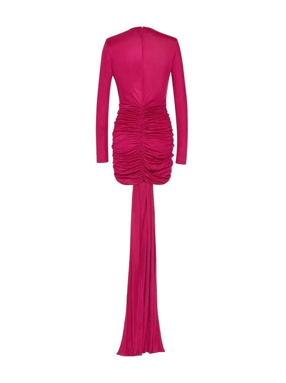 Saint Laurent Paris o1s1wg111024 Drape Mini Dress in Fuchsia Size L / US 10 / IT 46 - 2 Thumbnail