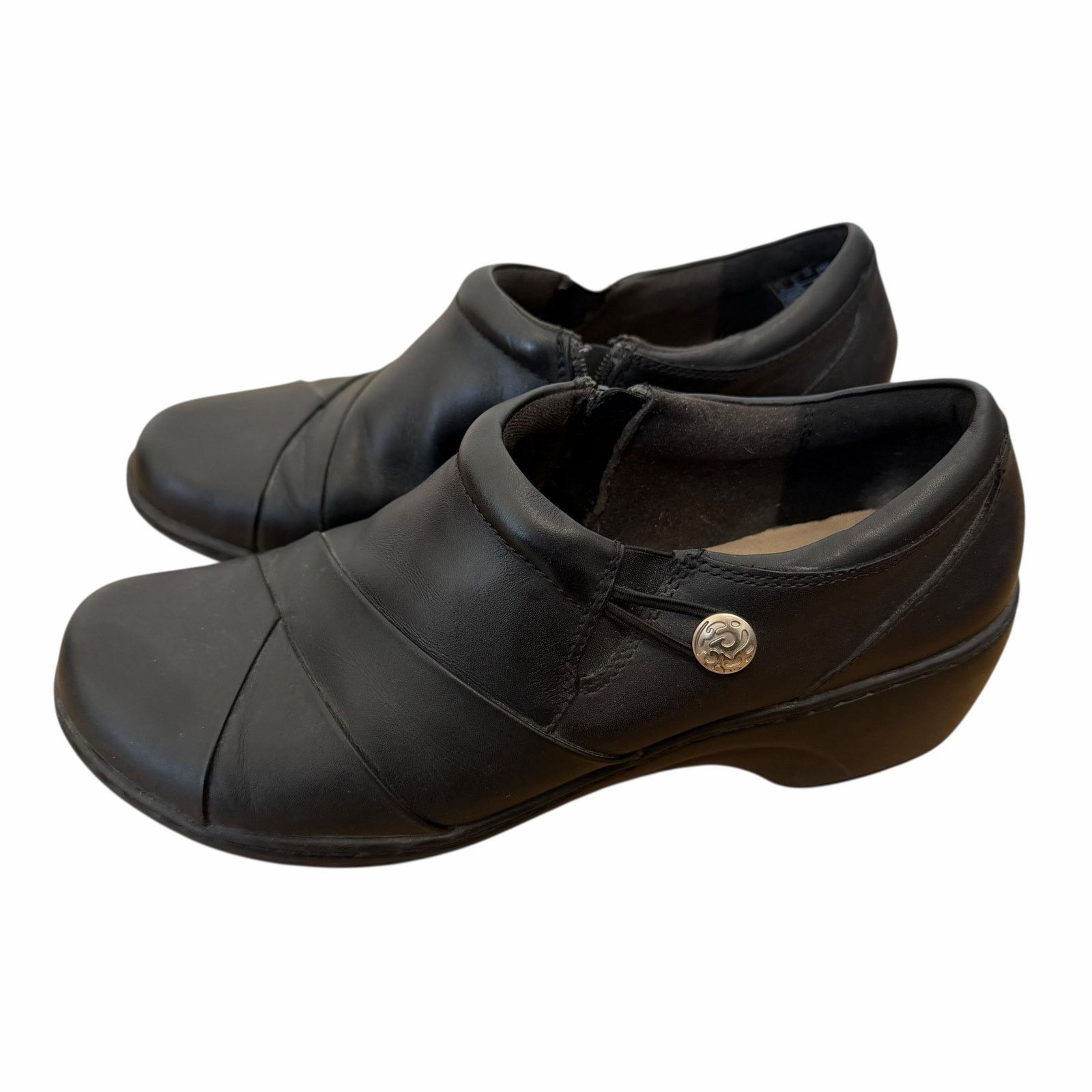 Clarks Clarks Black Leather Channing Ann Slip On Loafers Sz 8W Size US 8 / IT 38 - 4 Thumbnail