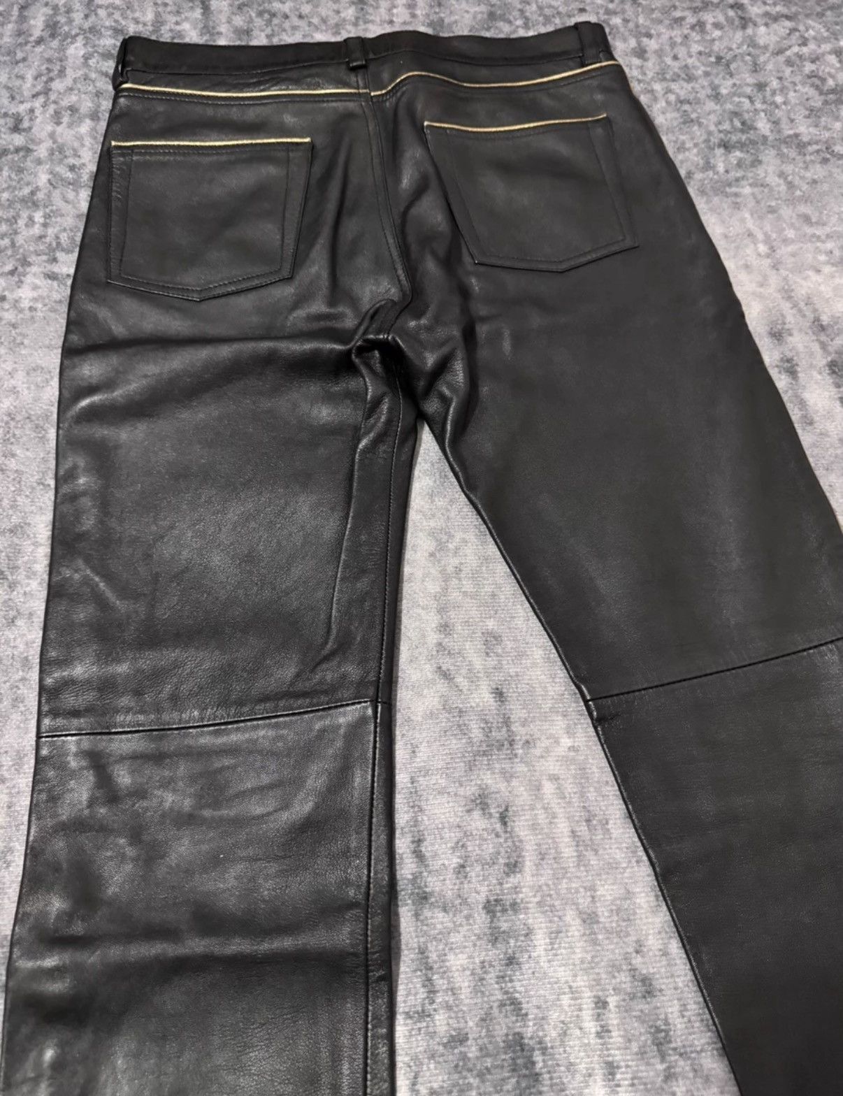 Saint Laurent Paris SLP 19FW Gold-Trim Zip Oiled Lambskin Basic Leather Pants Size US 34 / EU 50 - 4 Thumbnail