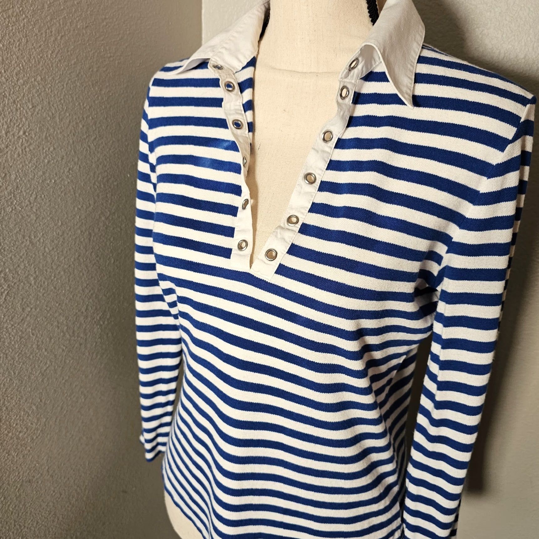 Michael Kors MICHAEL KORS Nautical Striped Long Sleeve Shirt Size M White Navy Casual Womens Size M / US 6-8 / IT 42-44 - 6 Thumbnail