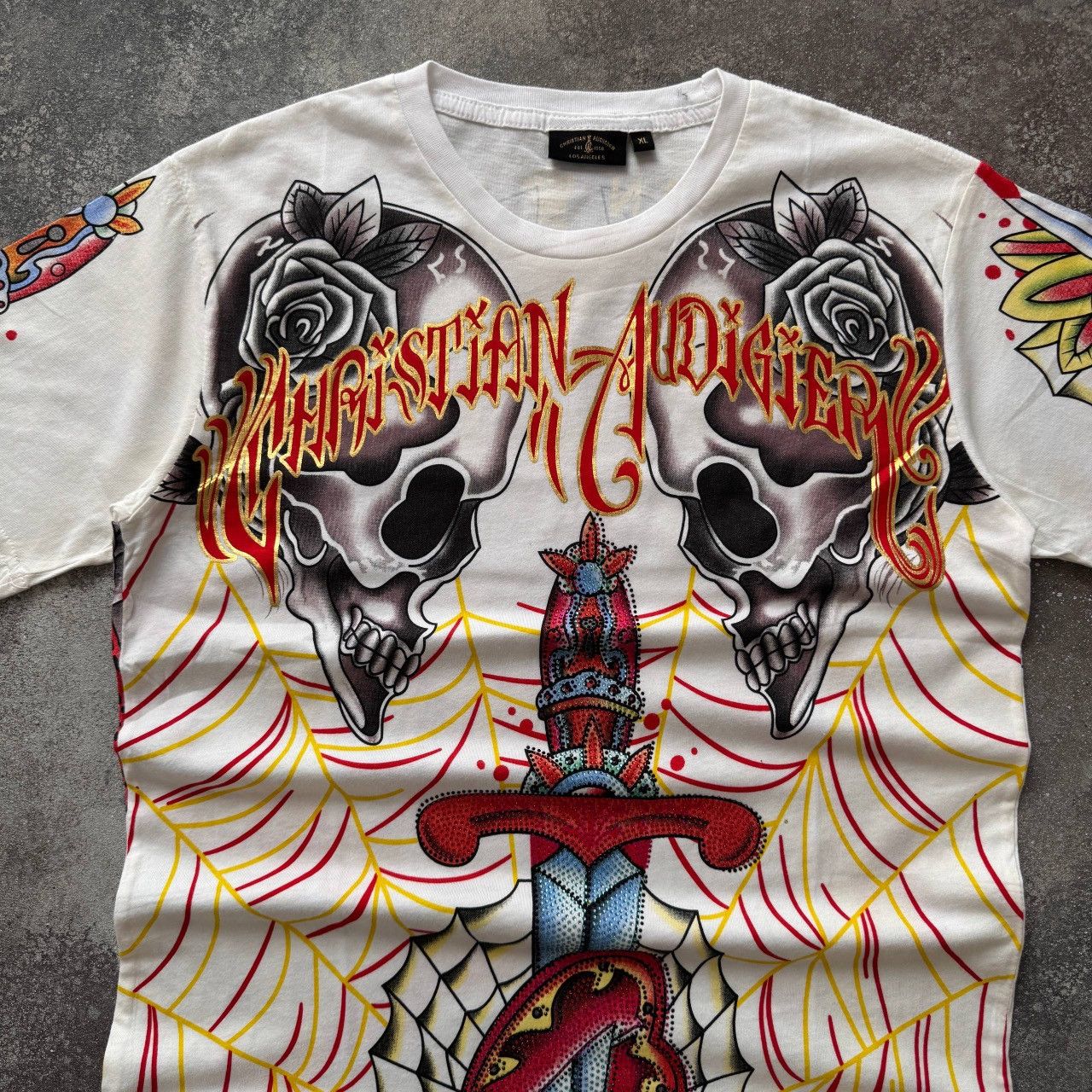 Christian Audigier Christian Audigier (Ed Hardy) Rhinestones Y2K T-Shirt Size US L / EU 52-54 / 3 - 4 Thumbnail
