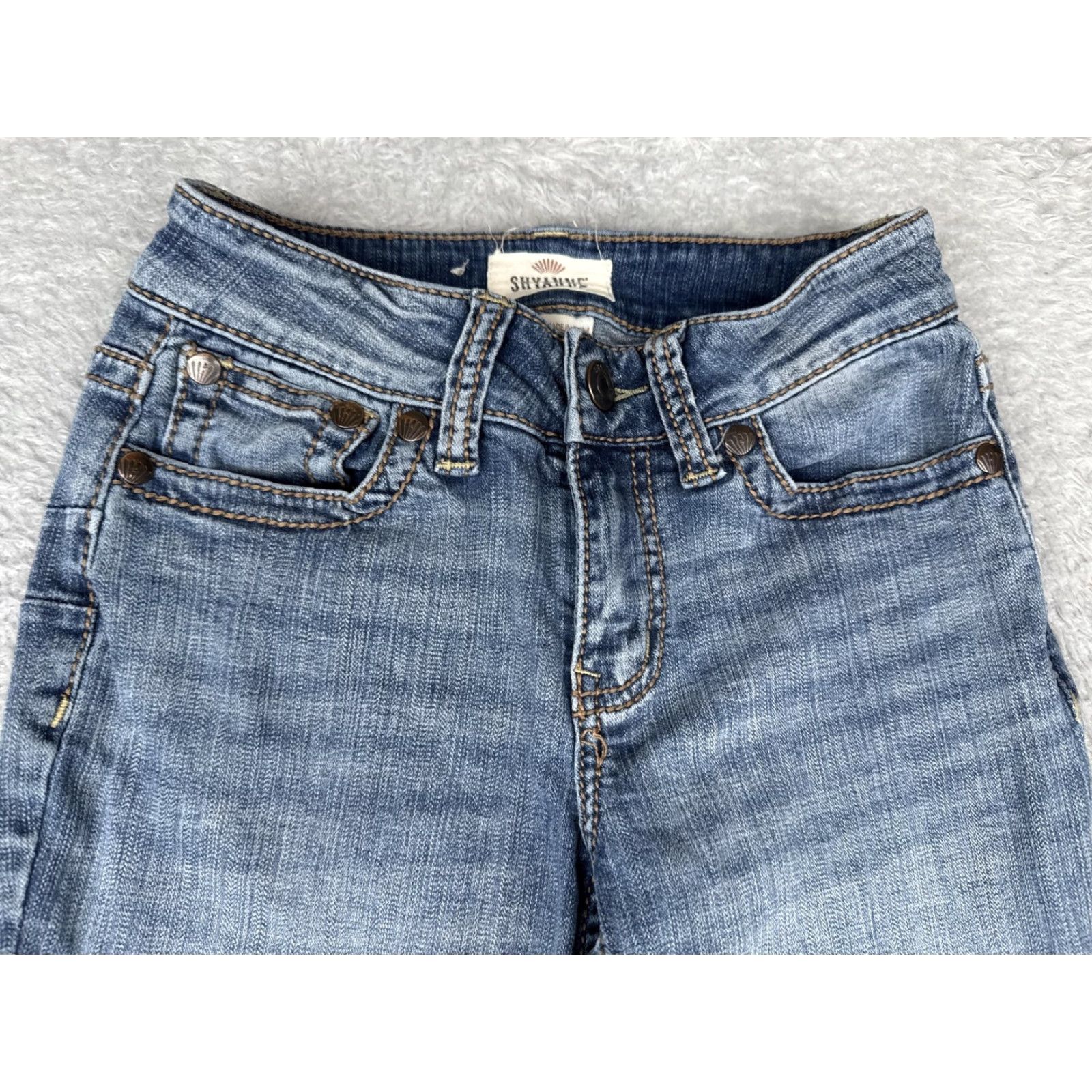 Vintage Shyanne Jeans Womens Bootcut Denim Blue 25x28 Stretch Embroidered Pockets Logo Cowboy Women Bootscut Jeans Size 42" / US 20 - 4 Thumbnail