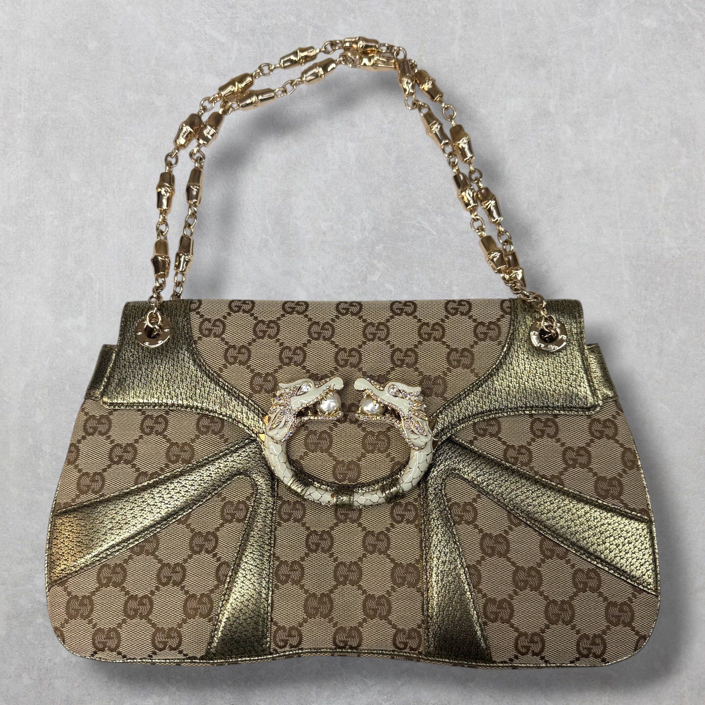 Gucci Gucci GG Canvas Jeweled Dragon Shoulder Bag Size ONE SIZE - 1 Thumbnail