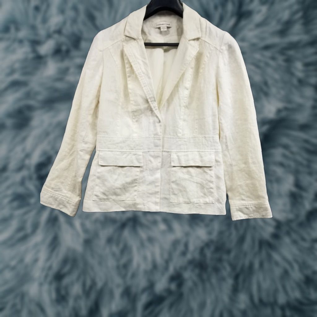 Coldwater Creek Coldwater Creek Jacket Womens 6 White 100% Linen Button Front Long Sleeve Jacket Size M / US 6-8 / IT 42-44 - 1 Thumbnail