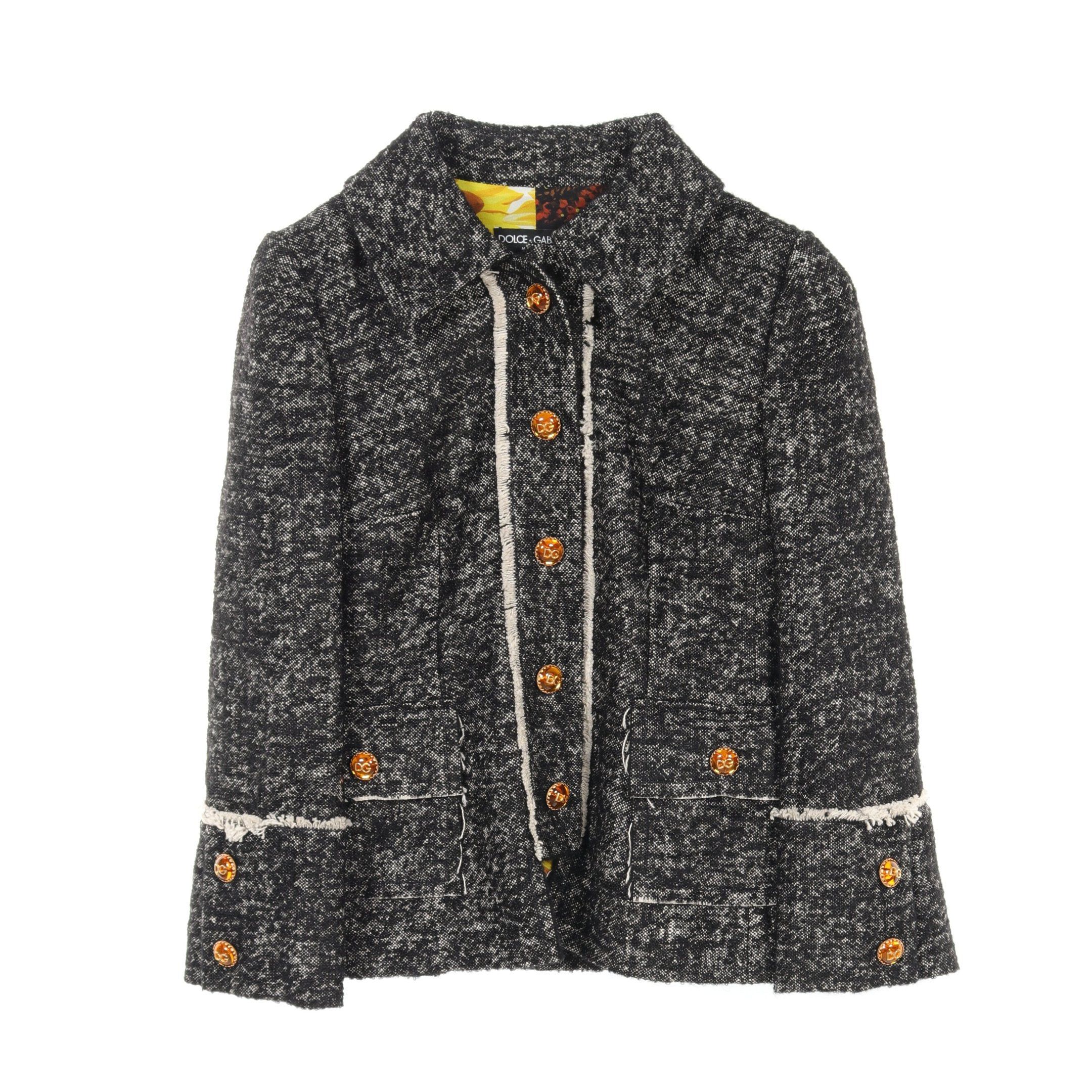 Dolce & Gabbana Dolce Gabbana Tweed Jacket Cotton Wool Black Size ONE SIZE - 1 Thumbnail