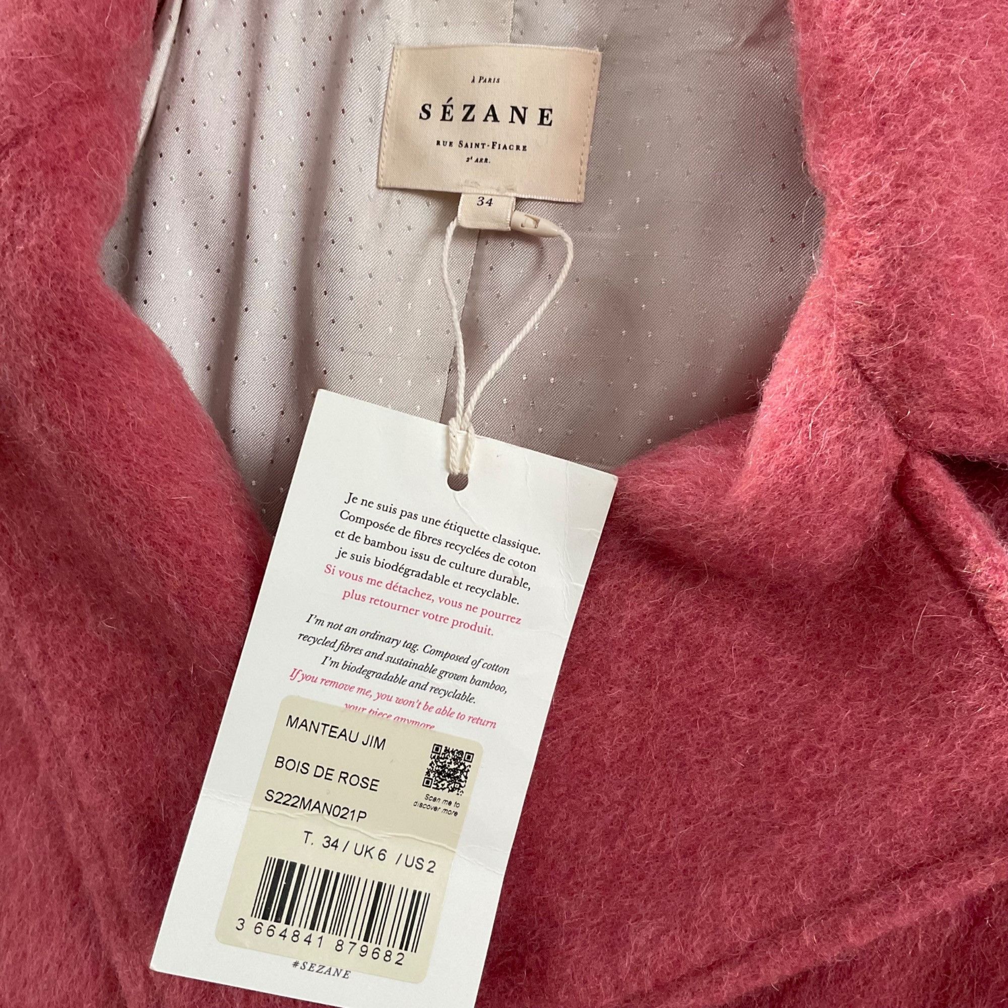 Sezane NWT SEZANE JIM COAT Rosewood dark pink wool oversized SZ34 U Size S / US 4 / IT 40 - 4 Thumbnail