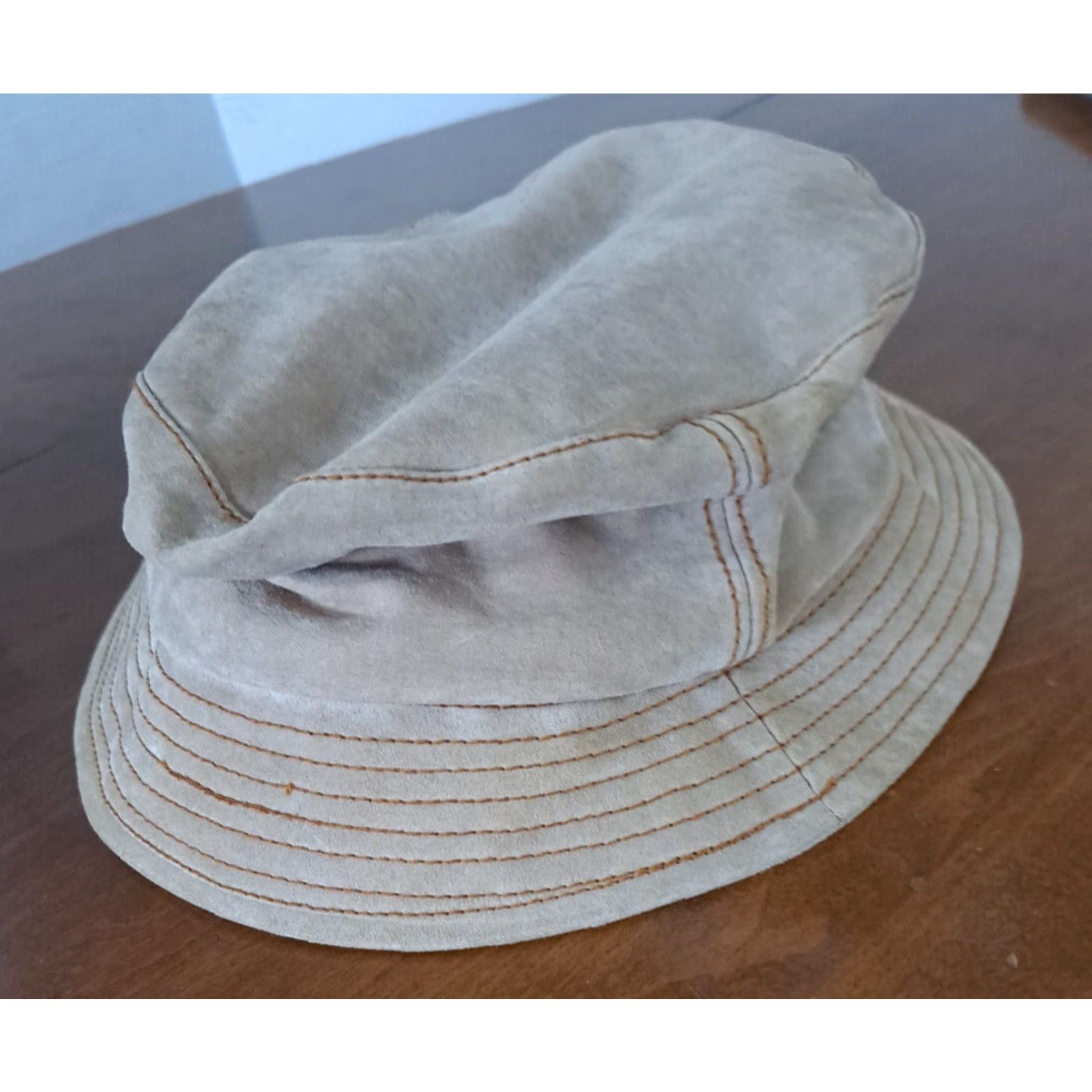 Vintage MIXIT Hat Bucket Woman M Tan Leather 80s Genuine Leather Breathable Silk Lining Brown Size ONE SIZE - 2 Thumbnail