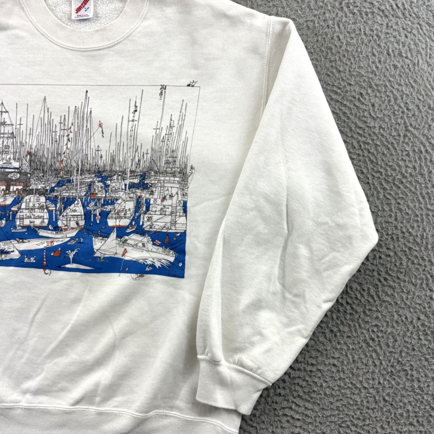 Jerzees VINTAGE Jerzees Sweatshirt Mens Large White 80s 90s Pullover Crew Neck Long Sleeve Graphic Print Size US L / EU 52-54 / 3 - 5 Thumbnail
