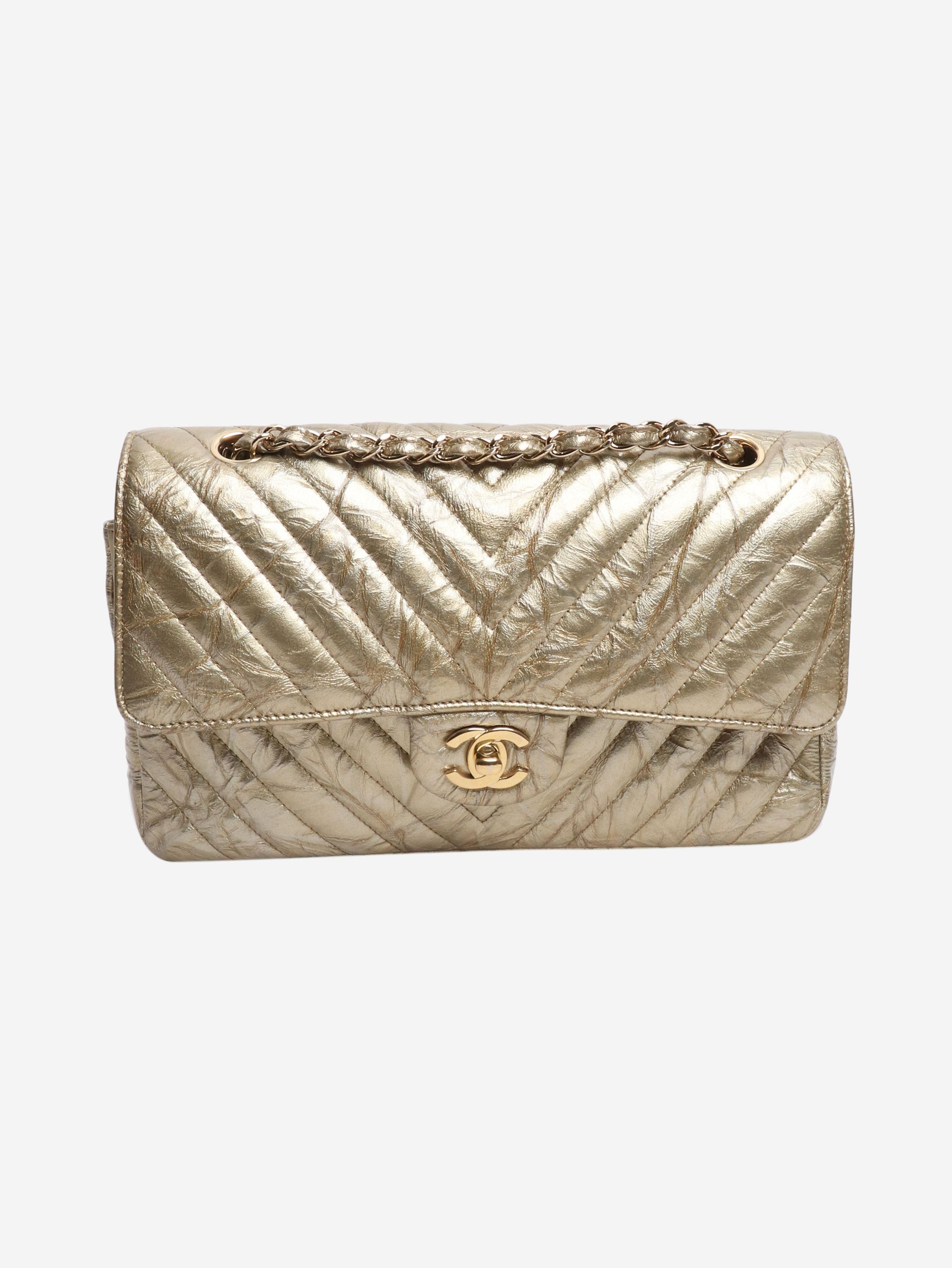 Chanel Gold 2018 medium chevron-quilted crumpled lambskin double fl Size ONE SIZE - 1 Thumbnail