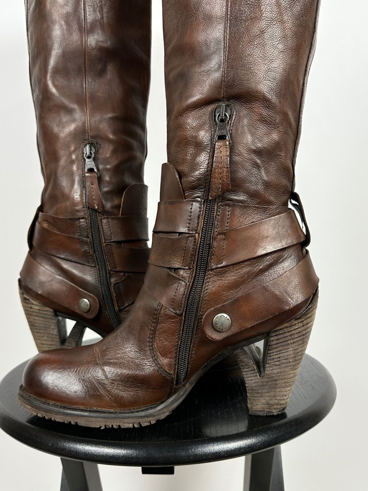 A.S.98 A.S.98. Airstep Brown Leather Knee High Boots Moto Style Size US 9 / IT 39 - 20 Thumbnail