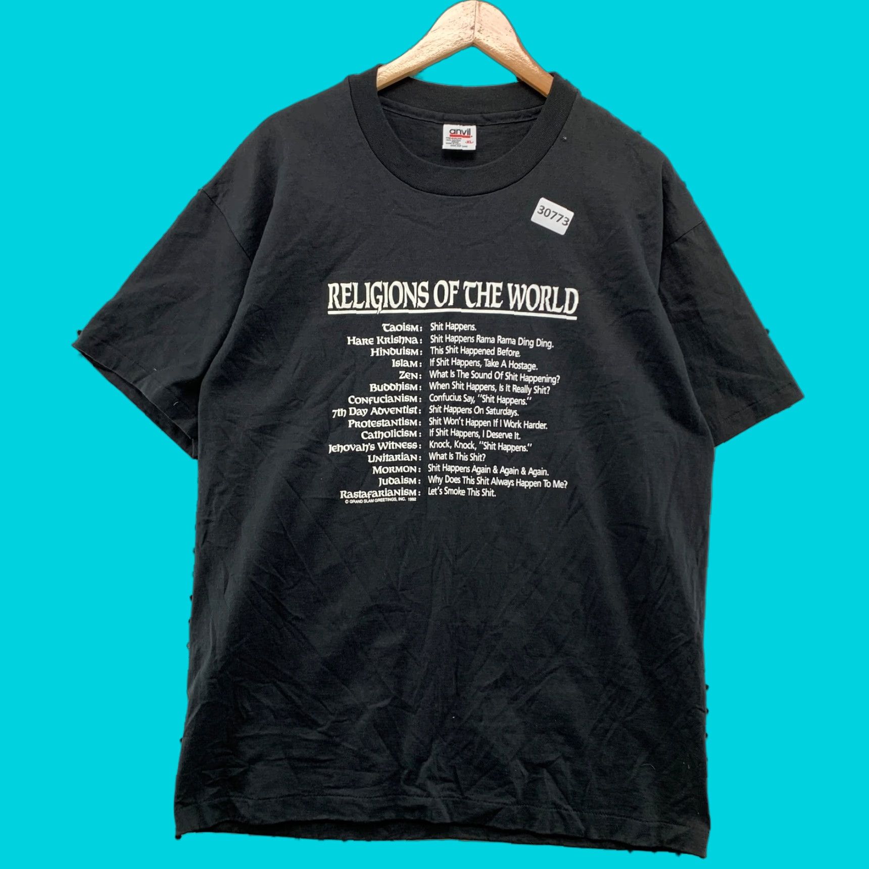 Anvil VINTAGE Anvil T-Shirt Black Mens L N/A Single Stitch Made USA 22X31 Funny Religions Rasta Shirt Size US L / EU 52-54 / 3 - 1 Thumbnail