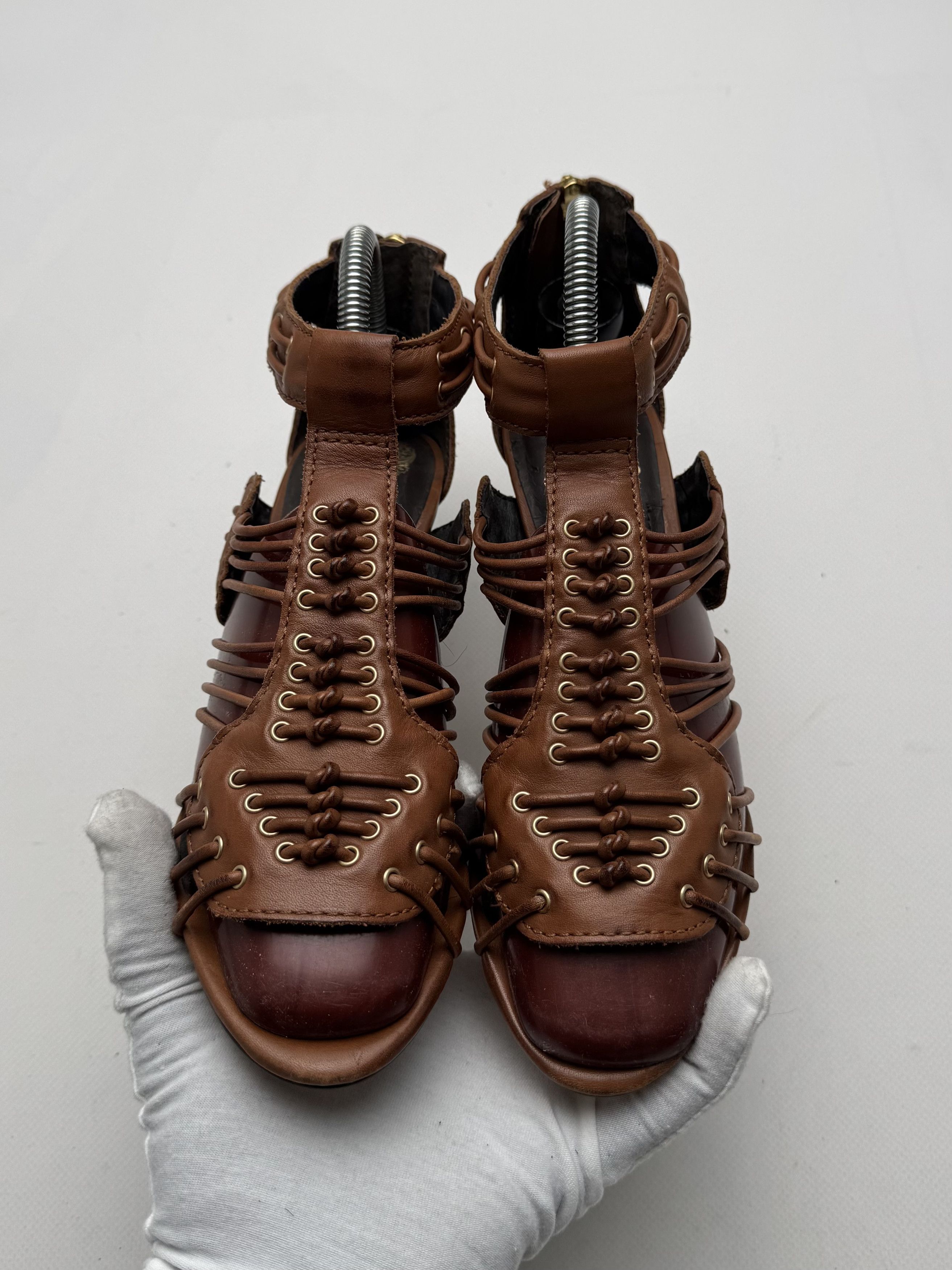 Vintage Vintage Leather Strappy Heels Lace Up High Heel Sandals E2 Size US 8.5 / IT 38.5 - 7 Thumbnail