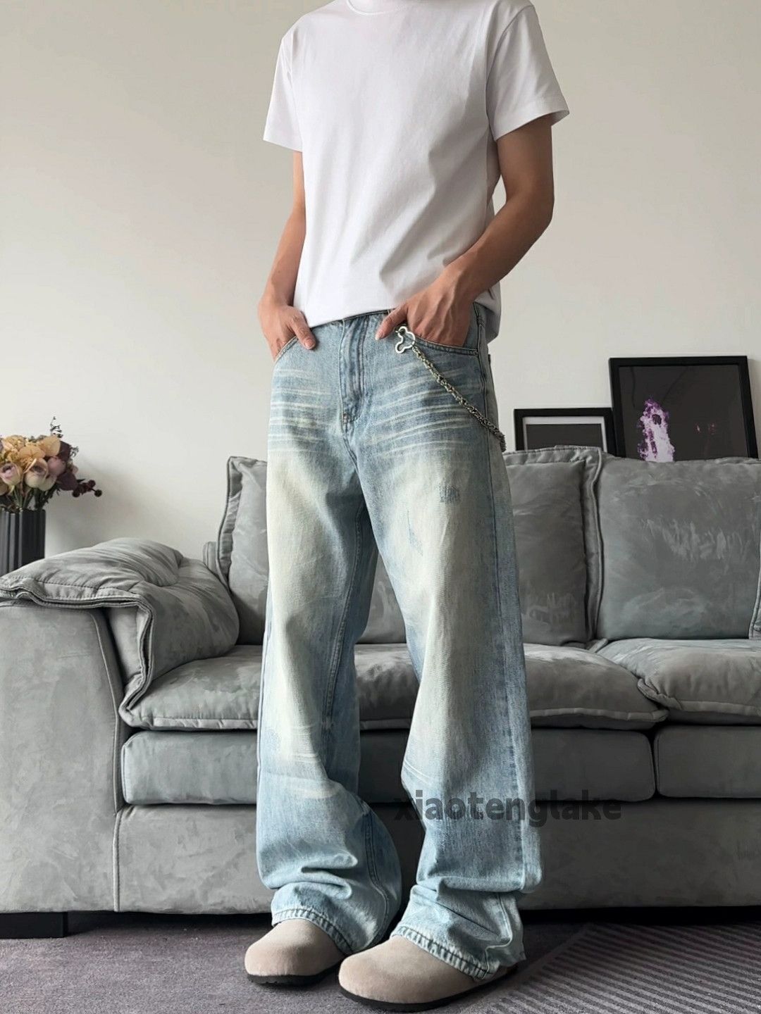 Jean × Vintage washed faded cleanfit yuppie damaged baggy jeans Size US 34 / EU 50 - 4 Thumbnail