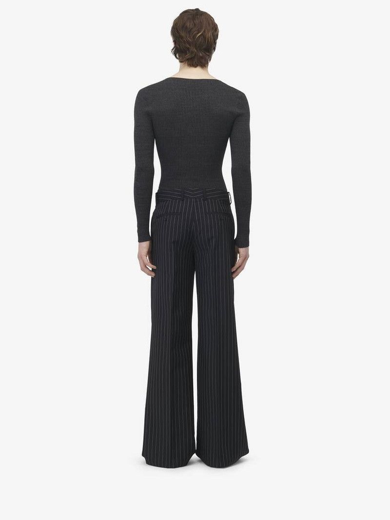 Alexander McQueen o1srvl11e0226 Pinstripe Low Rise Trousers In Black Size US 36 / EU 52 - 4 Thumbnail