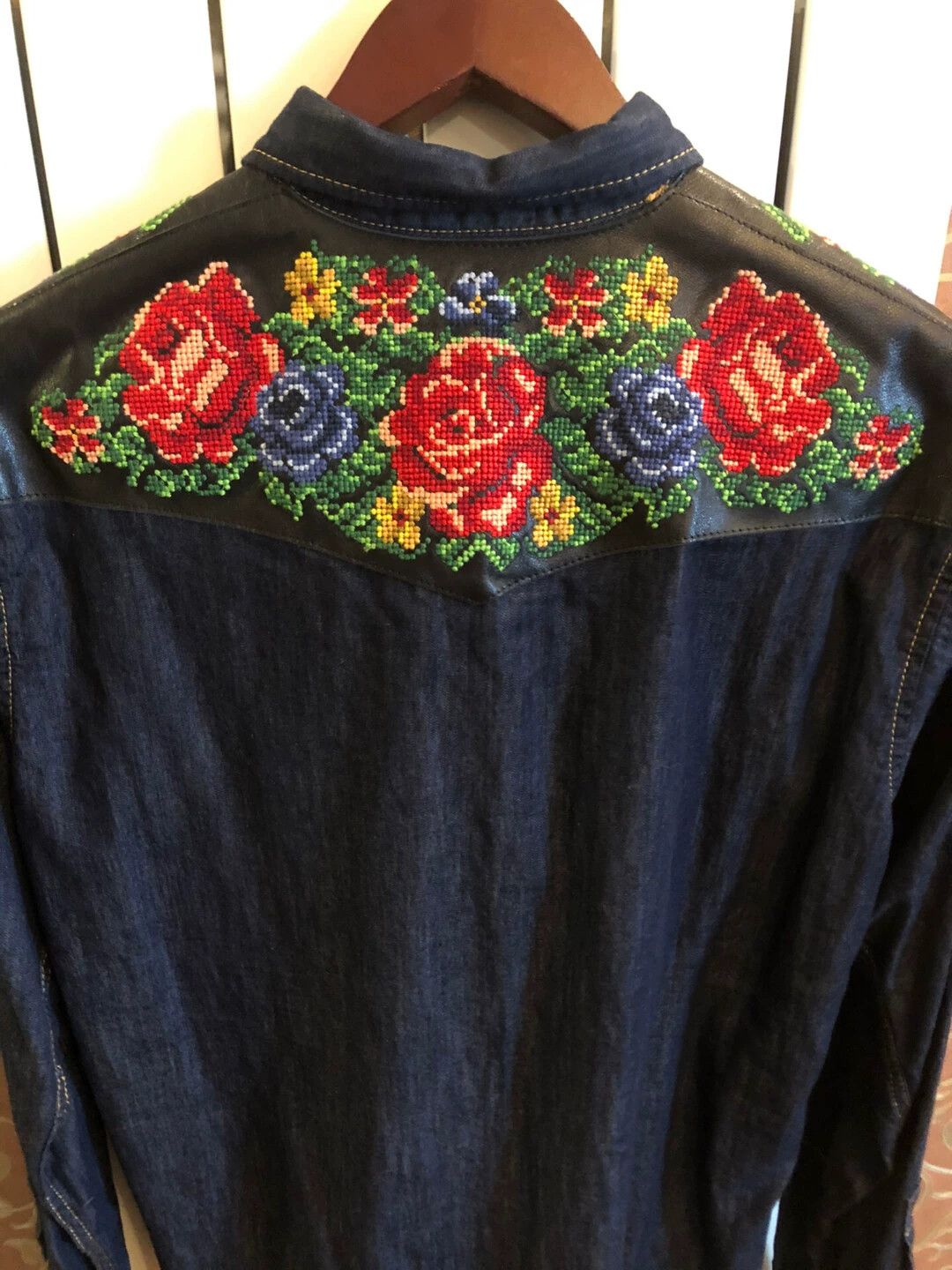 Dsquared2 Dsquared2 Embroidered Leather-Paneled Denim Shirt 48 Size US M / EU 48-50 / 2 - 3 Thumbnail