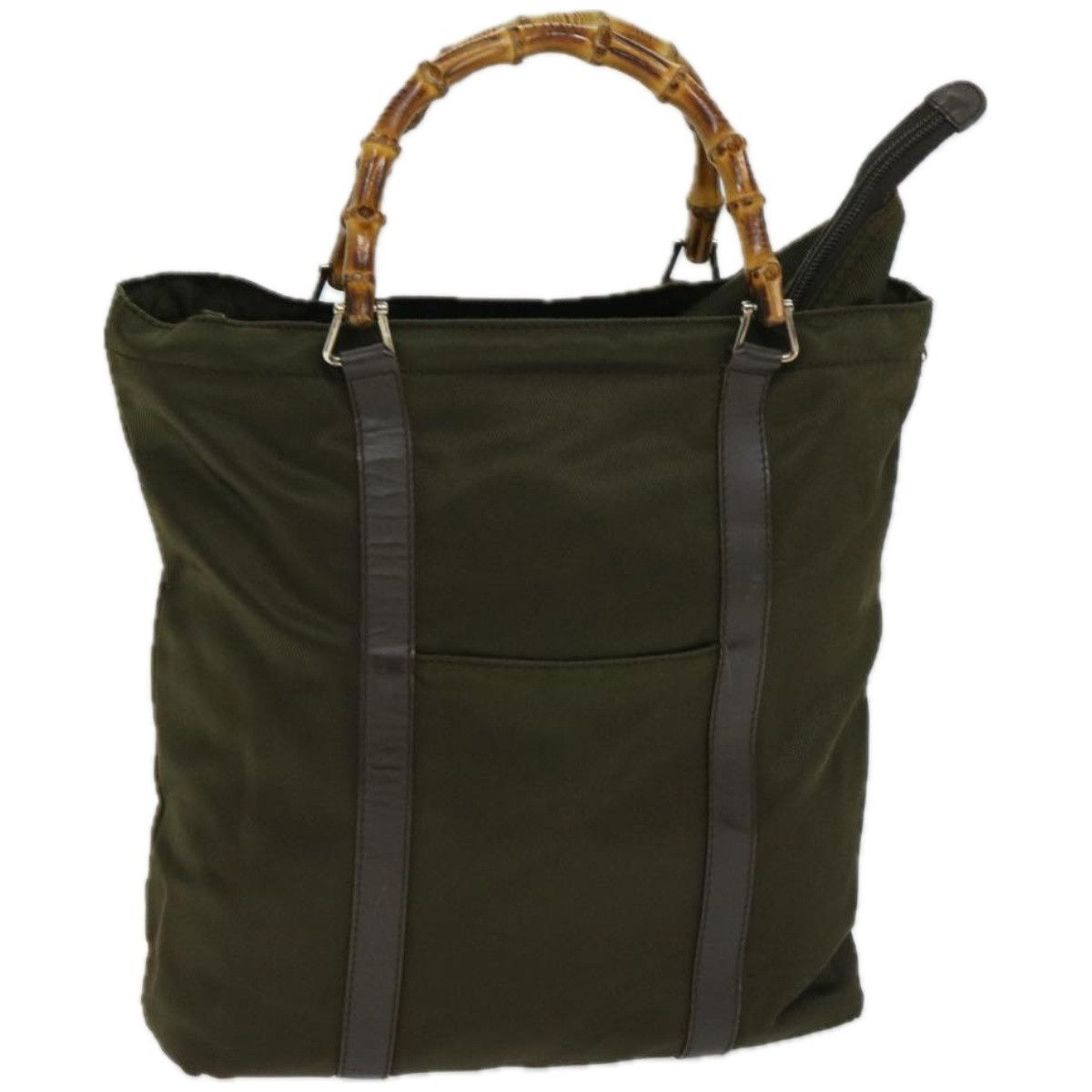 image of Gucci Bamboo Hand Bag Nylon Khaki 000 1998 Auth Ti1564, Women's