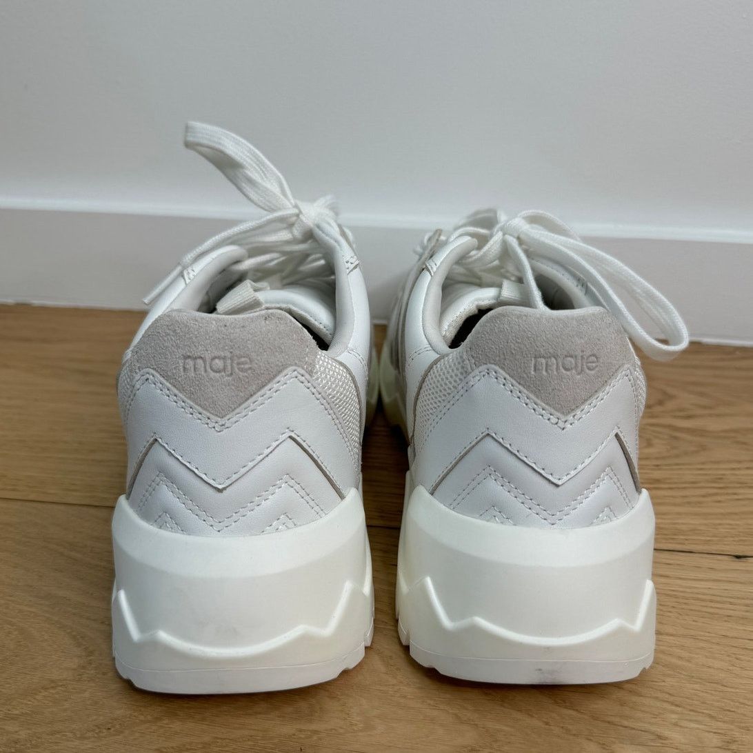 Maje NWOT Maje Blanc White Zig-Zag Chunky Lug Leather Sneakers Size US 11 / IT 41 - 2 Thumbnail