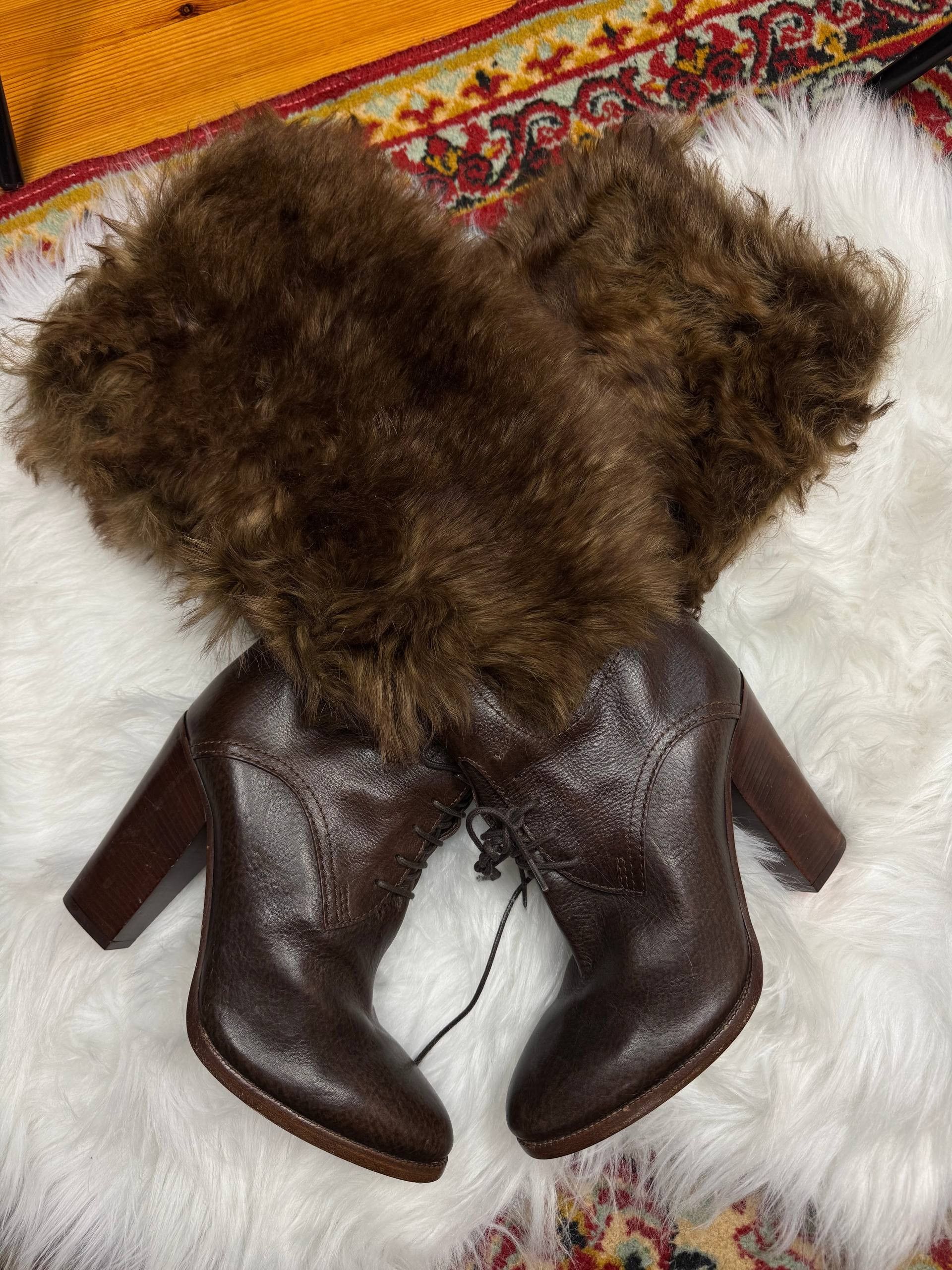 Ralph Lauren Purple Label Ralph Lauren Purple Label Leather Fur Boots Heels Italy 10B Size US 10 / IT 40 - 1 Thumbnail