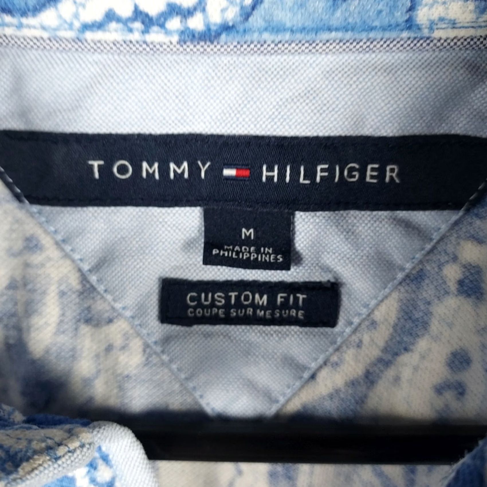 Tommy Hilfiger Tommy Hilfiger Polo Men’s M Blue White Damask Pattern Short Sleeve Shinfect? Size US M / EU 48-50 / 2 - 4 Thumbnail