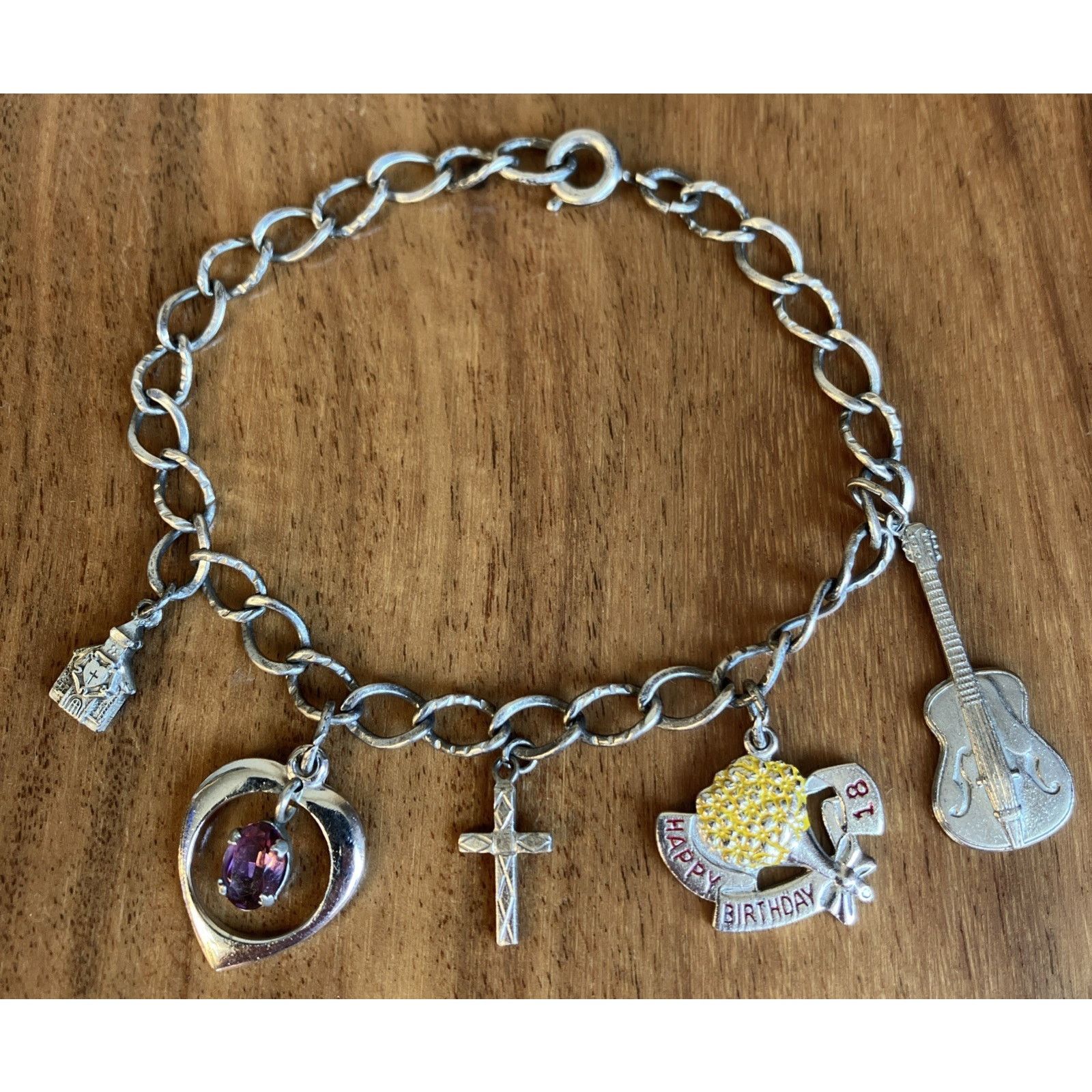 Other Vtg Sterling Silver Religious Charm Bracelet 1940s Music Size ONE SIZE - 1 Thumbnail