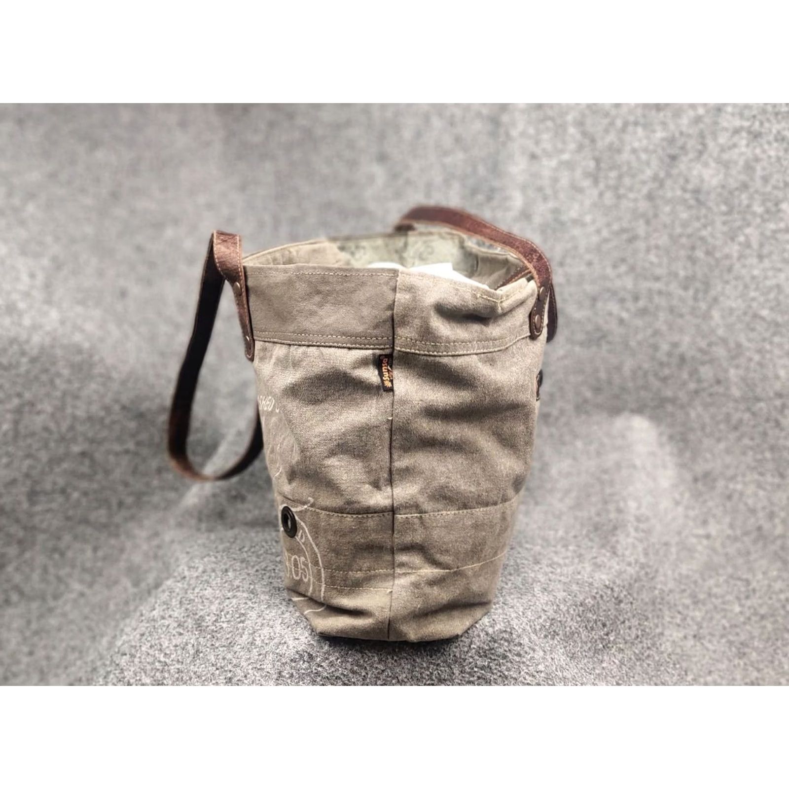 Vintage Myra India Design Vintage Leather & Canvas Tote Shoulder Bag Medium Beige Women Handbag 90s Army Art Brand Myra Mens Womens Girls Size ONE SIZE - 4 Thumbnail