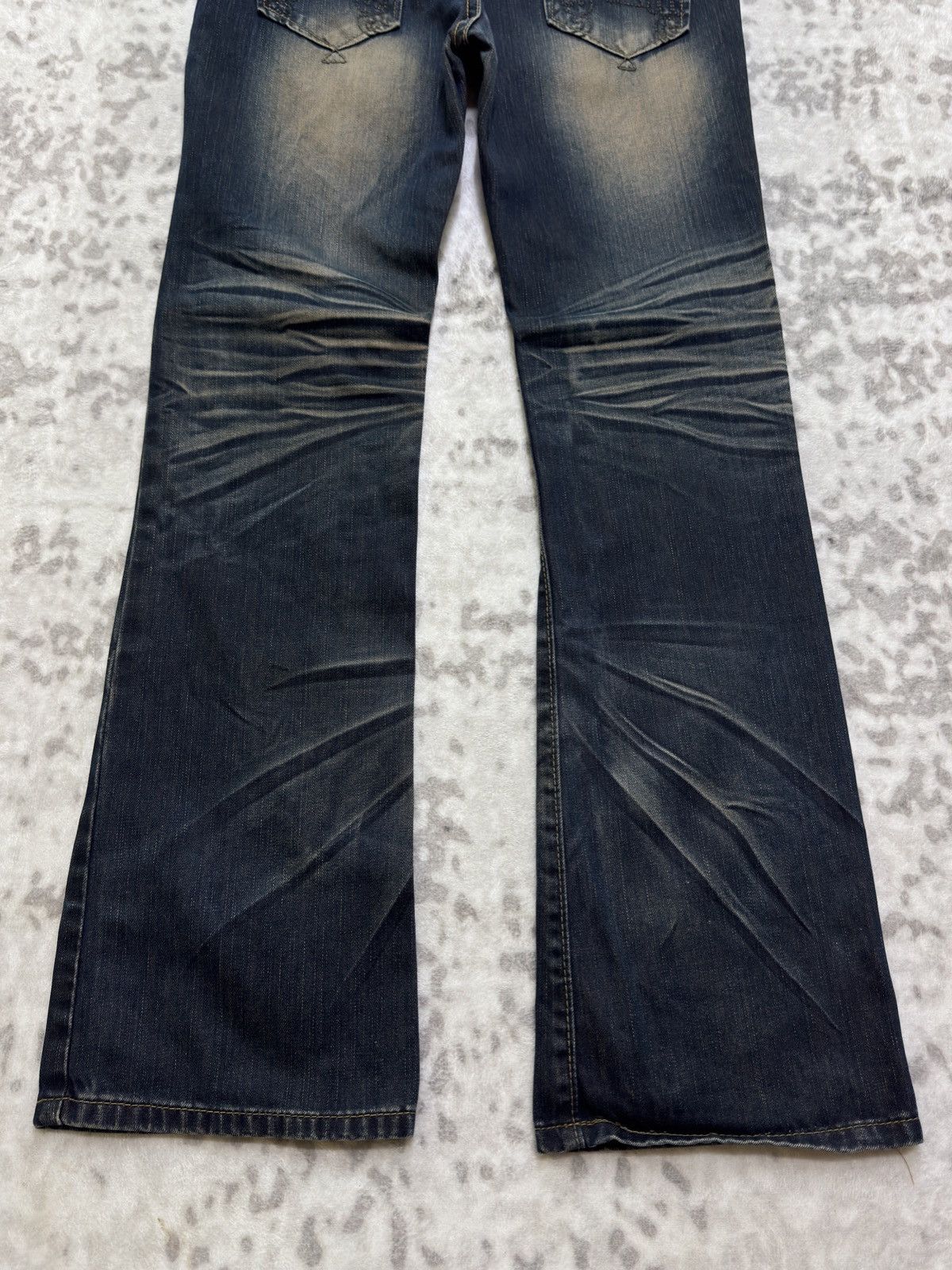 Japanese Brand Vintage X.M.H.L Y2K Mud Wash Studded Low Rise Flare Denim Size US 31 - 12 Thumbnail