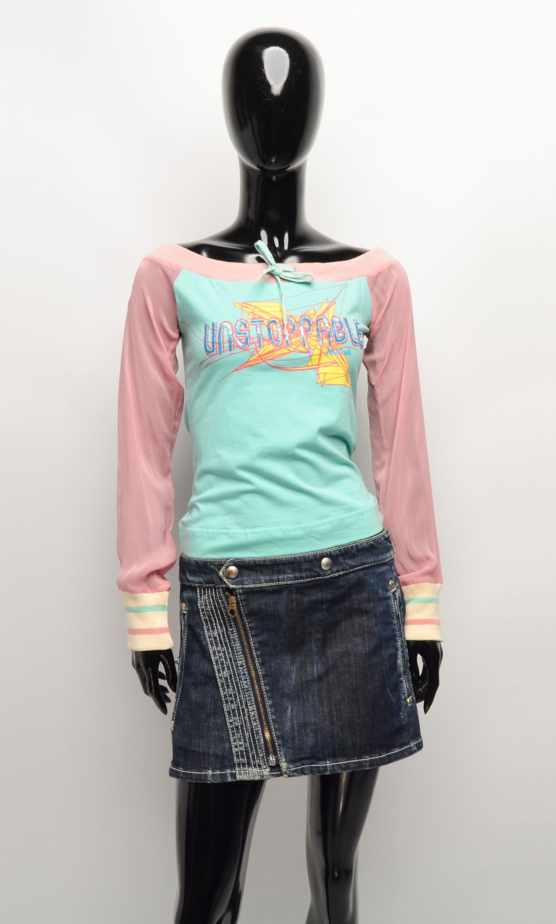 Miss Sixty Killah by Miss Sixty Multicolor Y2K Kidcore Mesh Sleeve Top Size S / US 4 / IT 40 - 1 Thumbnail