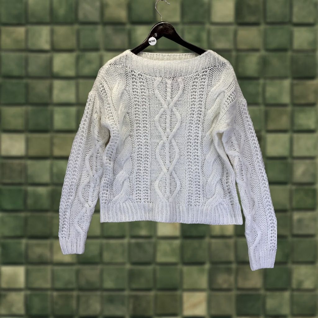 Vintage So Juniors Ivory White Cable Open Knit Boat Neck Sweater XS NWT-10386 Size XS / US 0-2 / IT 36-38 - 1 Thumbnail