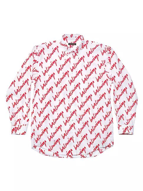 Balenciaga o1w1db11224 Scribble Shirt Large Fit in White/Red Size XS / US 0-2 / IT 36-38 - 1 Thumbnail