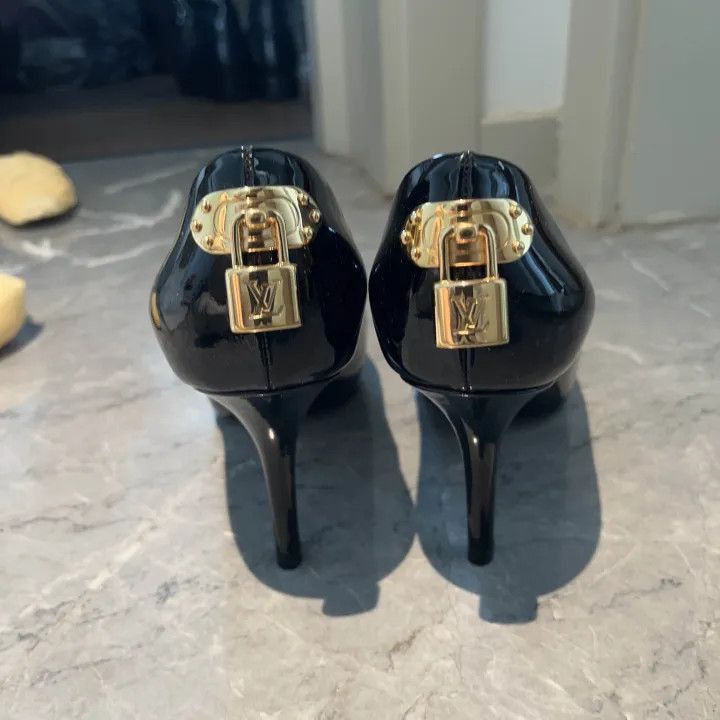 Louis Vuitton Louis Vuitton Black Peep-Toe High Heels -2508 Size US 5 / EU 37 - 3 Thumbnail