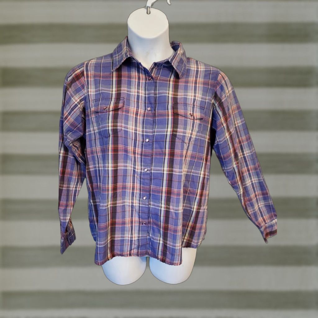 Wrangler VINTAGE Wrangler Wrancher Purple Pink Plaid Pearl Snaps Western Shirt Top XL Size XL / US 12-14 / IT 48-50 - 1 Thumbnail