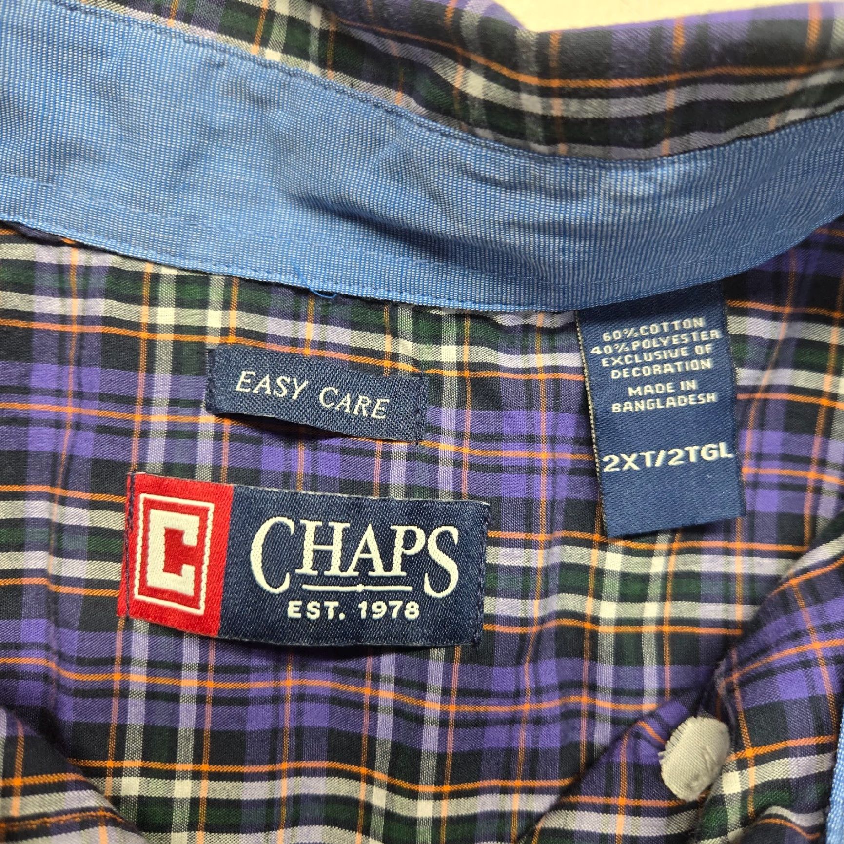 Chaps VINTAGE CHAPS Shirt Plaid Button-Up Men 2XLT Purple Orange Tall Easy Care Size US XXL / EU 58 / 5 - 3 Thumbnail