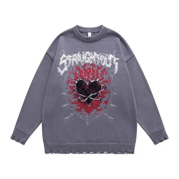 Other Oversized Knit Flame Thorn Heart Goth Sweaters Size US L / EU 52-54 / 3 - 1 Thumbnail