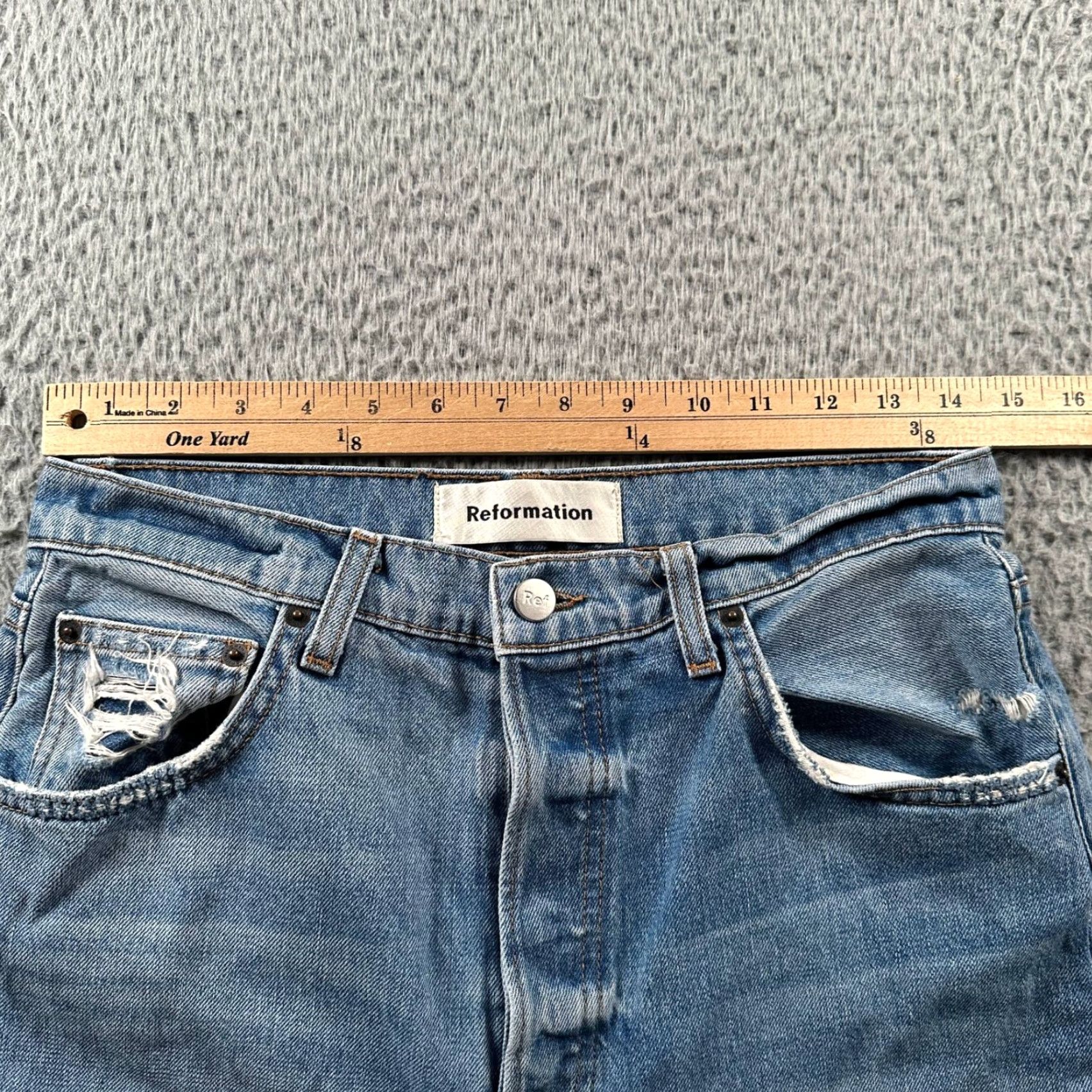 Reformation Reformation Jeans Womens 29 Straight Leg High Rise Distressed Light Wash Size 29" - 6 Thumbnail