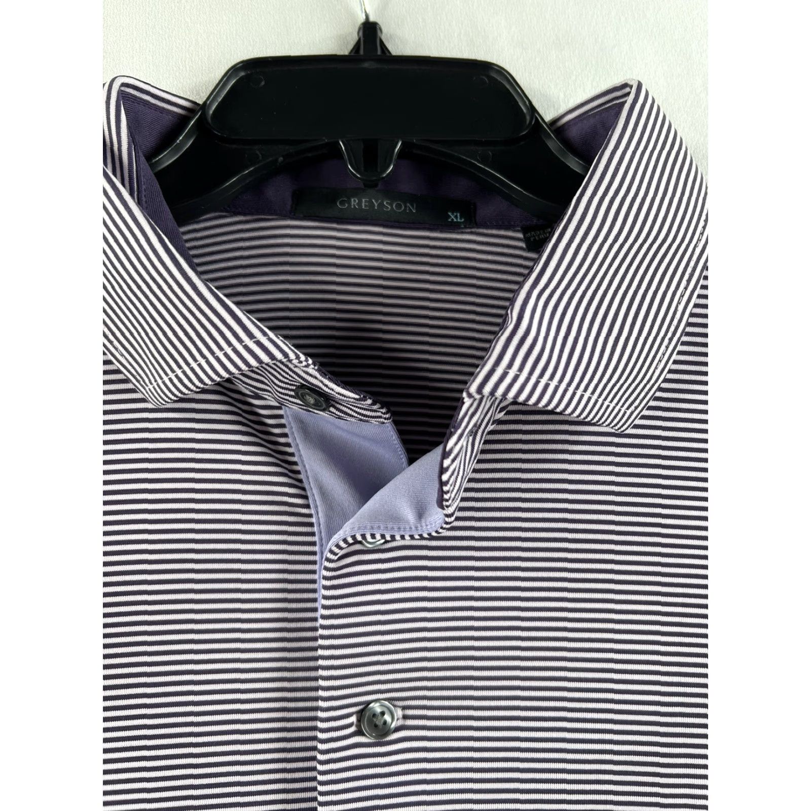 Vintage Greyson Polo Shirt Men XL Striped Short Sleeve Golf Purple/Gray Pattern Wolf Maze Runner Brand Greyson Polo Men XL Striped Shirt Short Sleeve Golf Size US XL / EU 56 / 4 - 3 Thumbnail