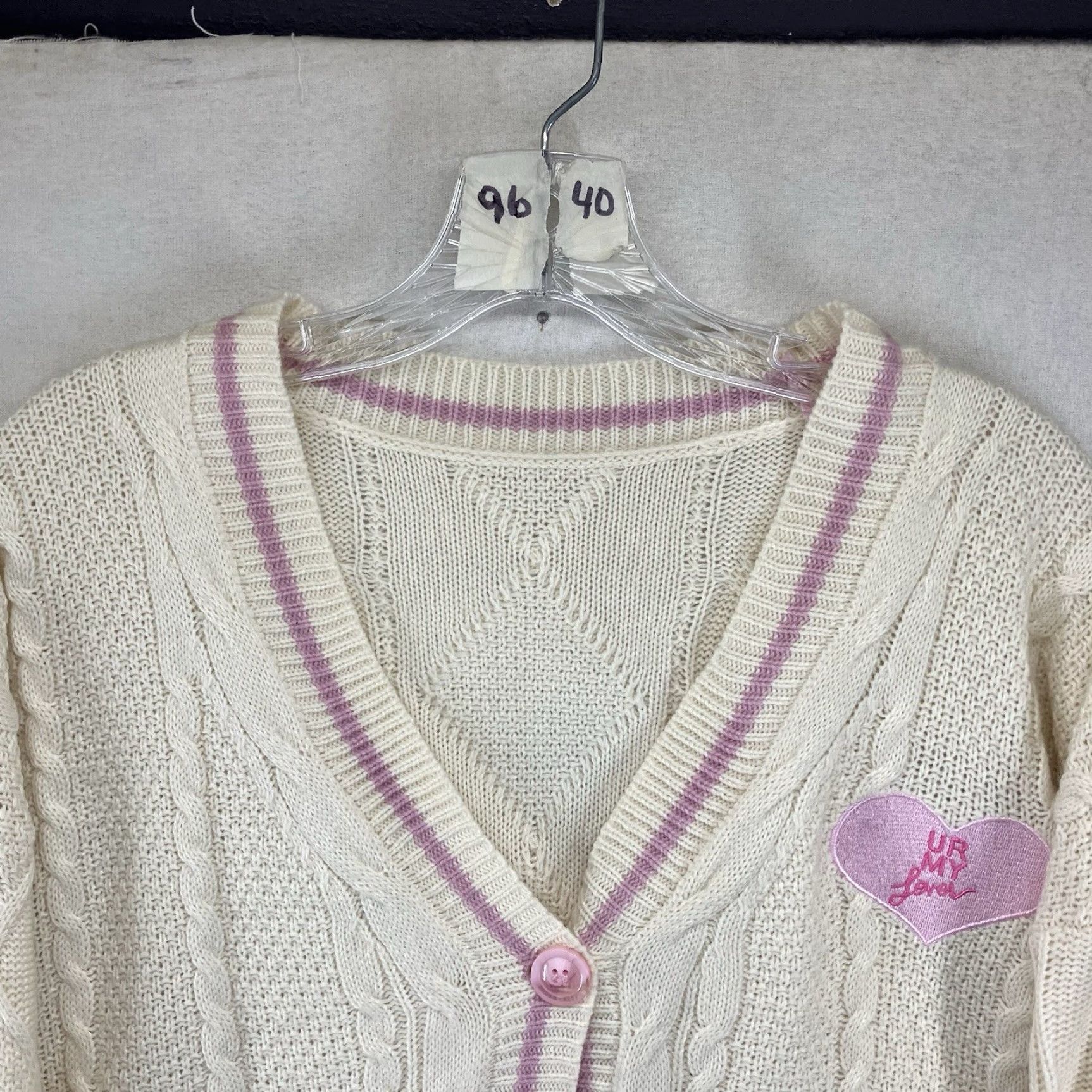 Vintage Lover Cardigan Pink Heart Embroidery Taylor Swift Knit V-Neck Button Loose Fit Womens Cardigan 1989 TV Stars Winter 2024 Vintage Style TS MED Size M / US 6-8 / IT 42-44 - 7 Thumbnail