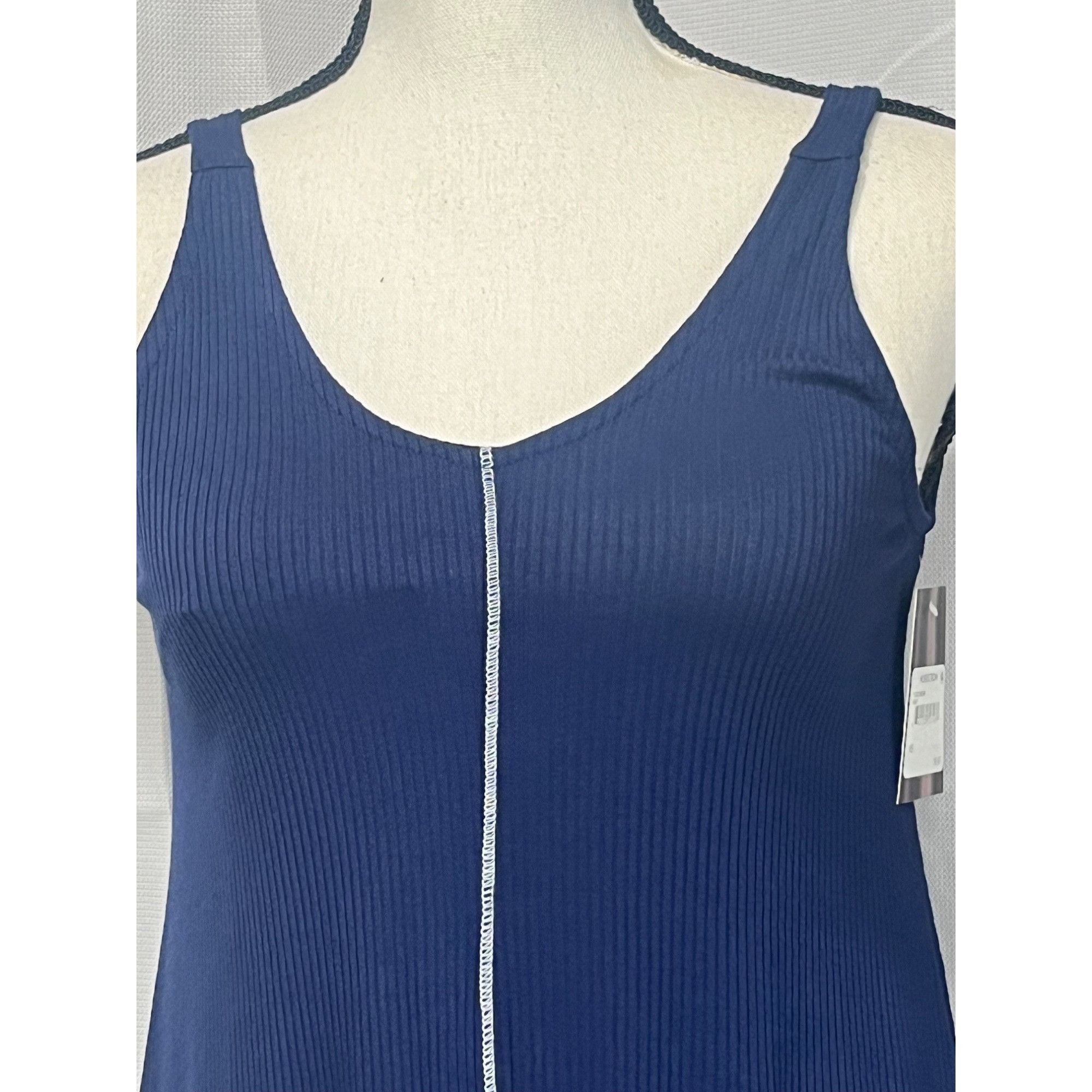 Other Good Luck Gem Double-V, Ribbed Mini Tank Dress, Navy, XS Size XS / US 0-2 / IT 36-38 - 5 Thumbnail