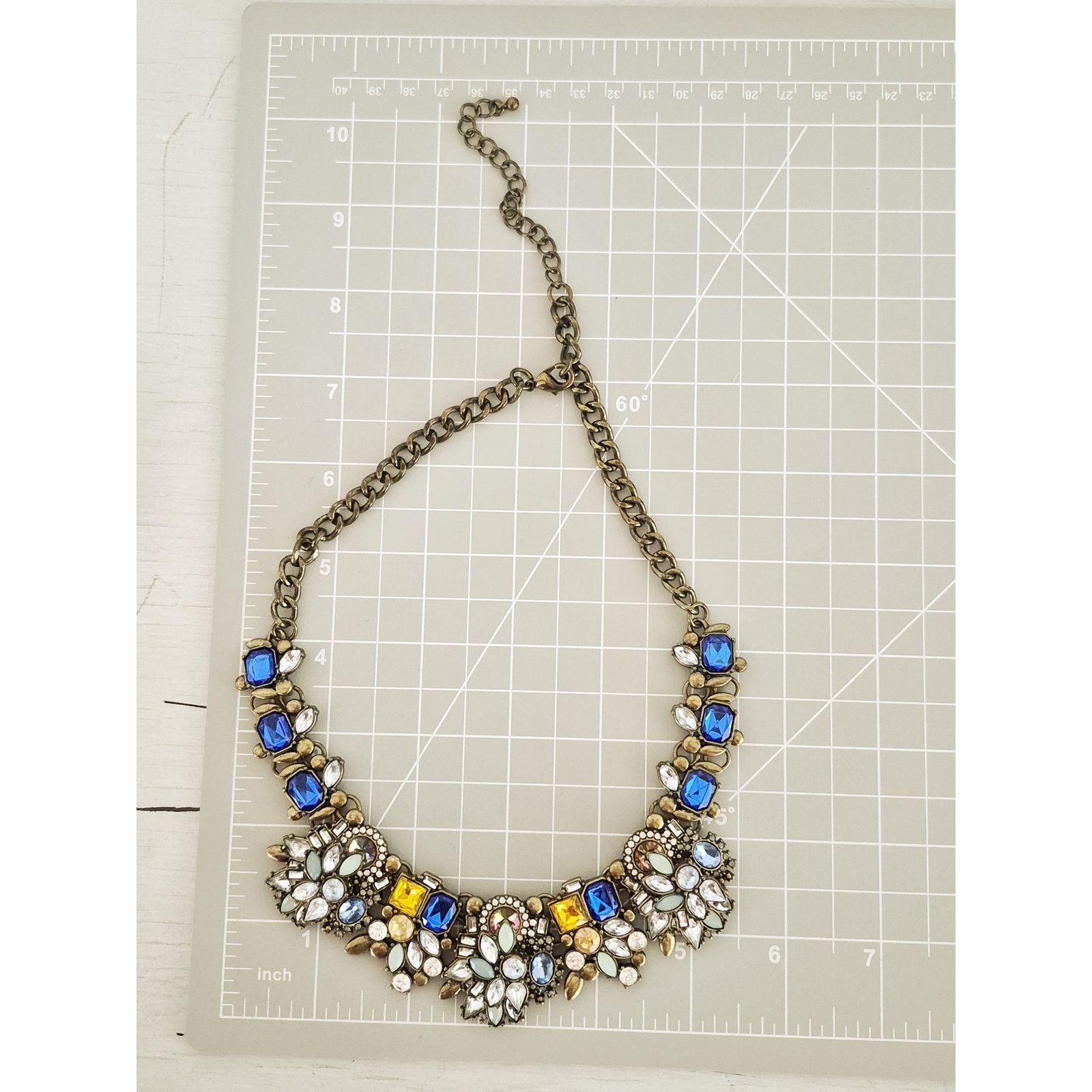 Other Vintage Blue White and Yellow Rhinestone Statement Necklace Size ONE SIZE - 6 Thumbnail