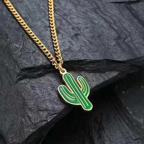 Handmade Cactus Pendant Gold Necklace🔥🔥🔥 Size ONE SIZE - 3 Thumbnail