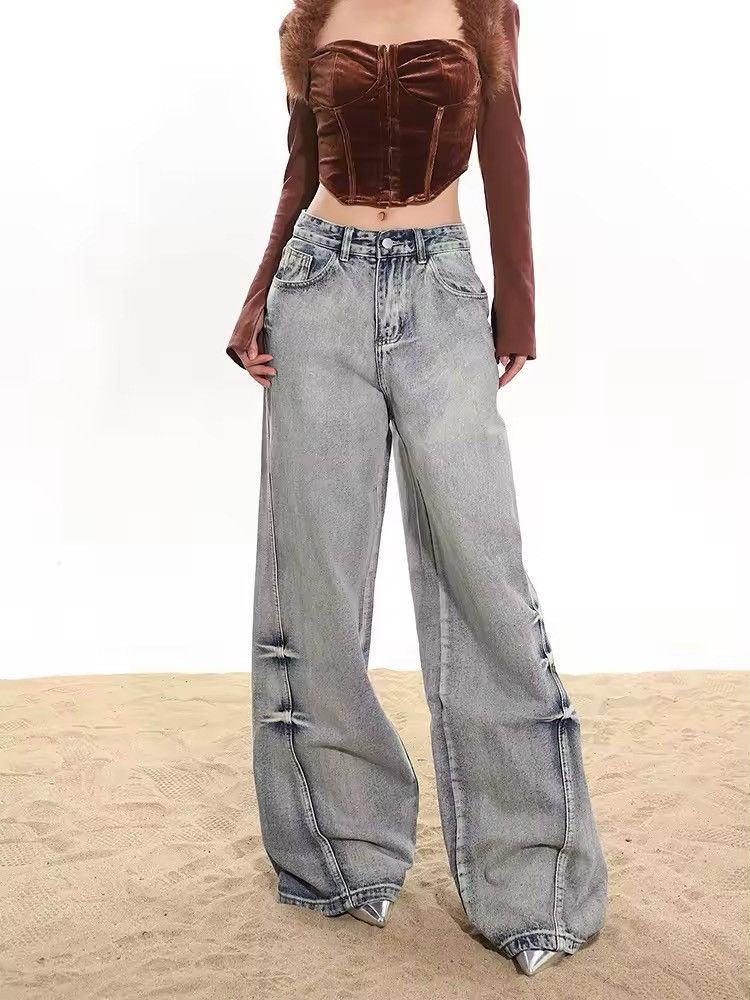 Jean Y2K Washed Grey Baggy Jeans Size 29" - 2 Thumbnail
