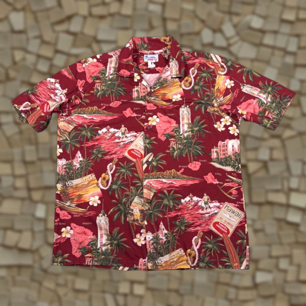 Vintage VINTAGE Hawaii Red Hawaii Shirt Hawaiian 80s Surf Honolulu Hibiscus Hawaii USA Short Sleeve Button-Up Adult Large Size US L / EU 52-54 / 3 - 1 Thumbnail