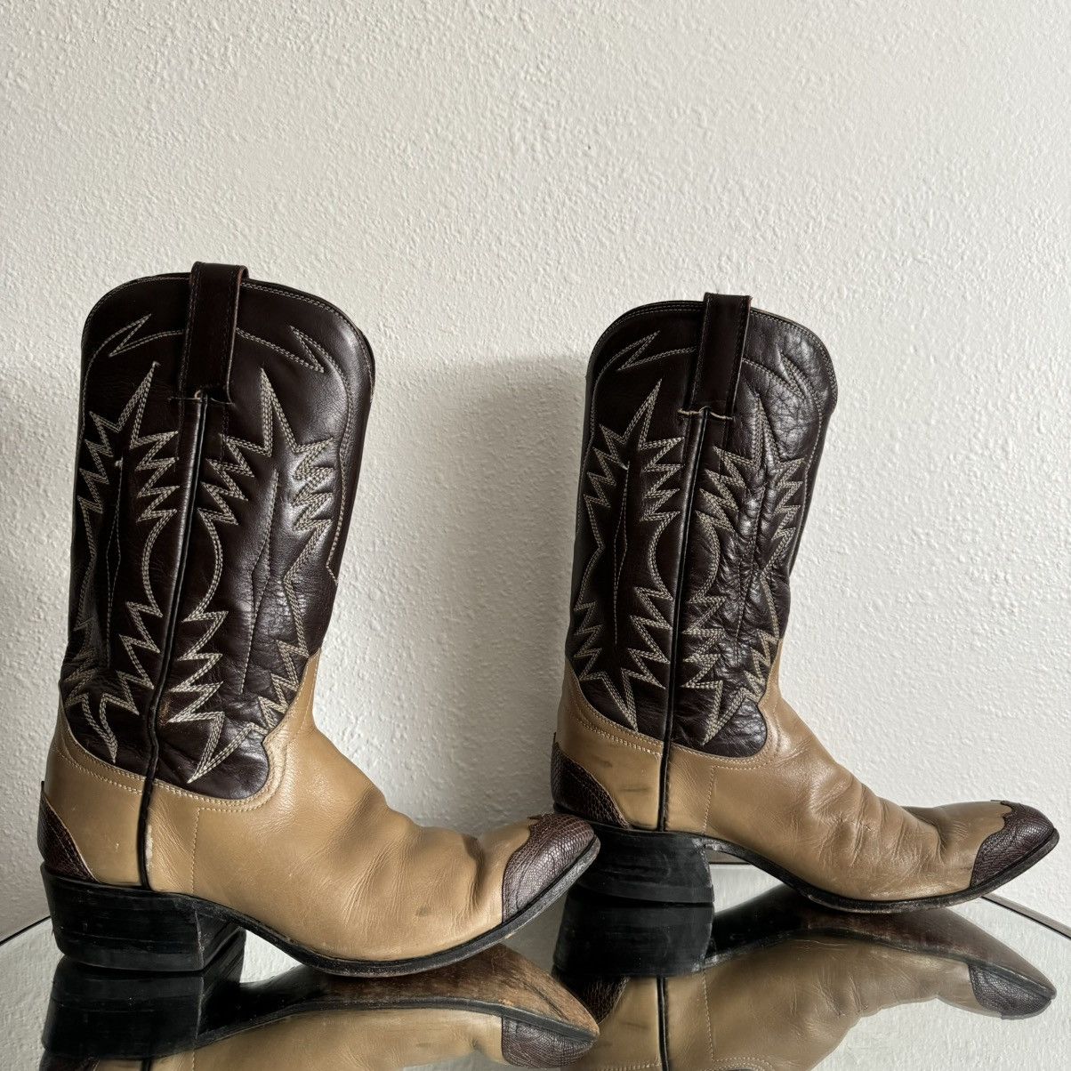 Vintage Vintage Brown Tan Leather Western Wingtip Cowboy Boots Size US 7.5 / IT 37.5 - 5 Thumbnail