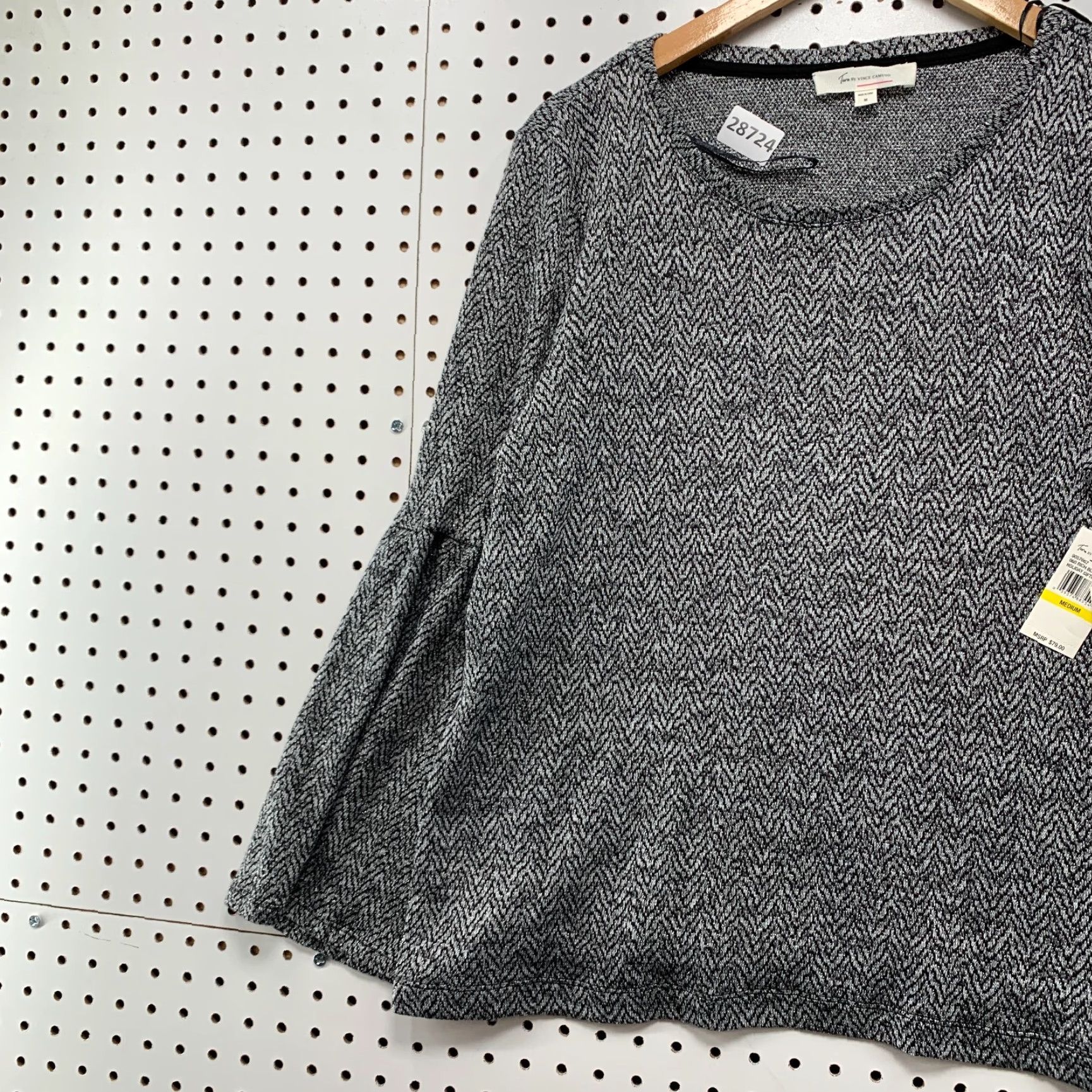 Vince Camuto VINTAGE Vince Camuto Gray Herringbone Blouse Long Sleeve Medium Bell Sleeve Womens Size M / US 6-8 / IT 42-44 - 3 Thumbnail