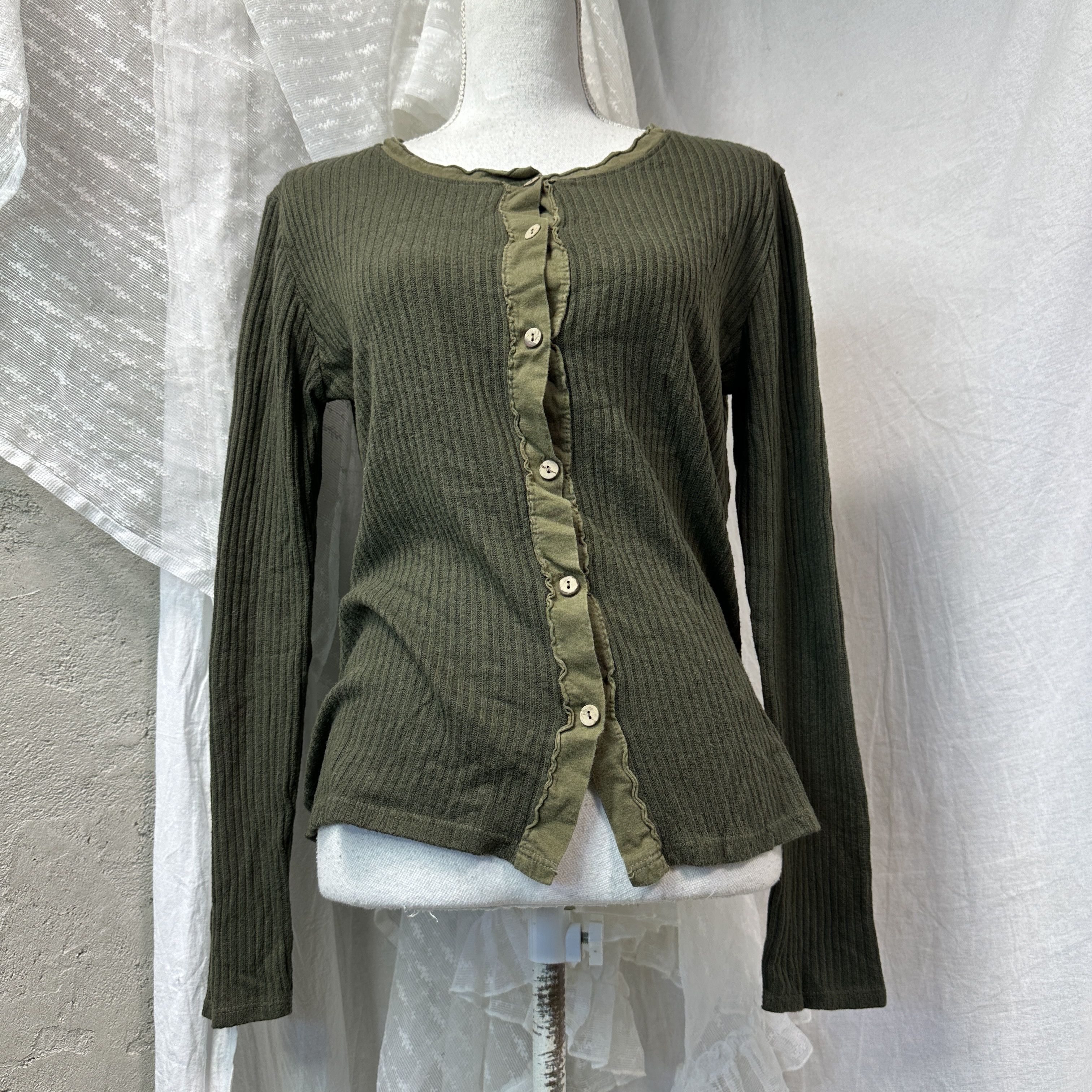 Vintage Vintage Avant Garde Ribbed Military Green Longsleeve Y2K Size S / US 4 / IT 40 - 4 Thumbnail