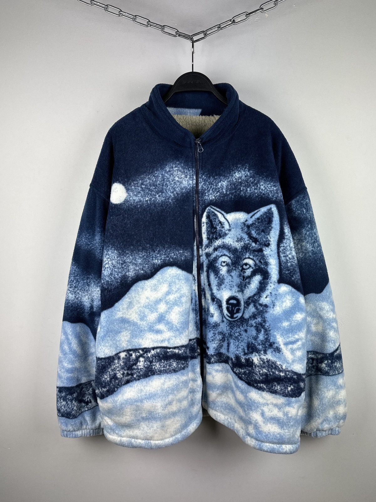 Animal Tee Outdoor Life Vintage Vintage 90 s Wolf Sherpa Full Print Art Animal Fleece Jacket Grailed