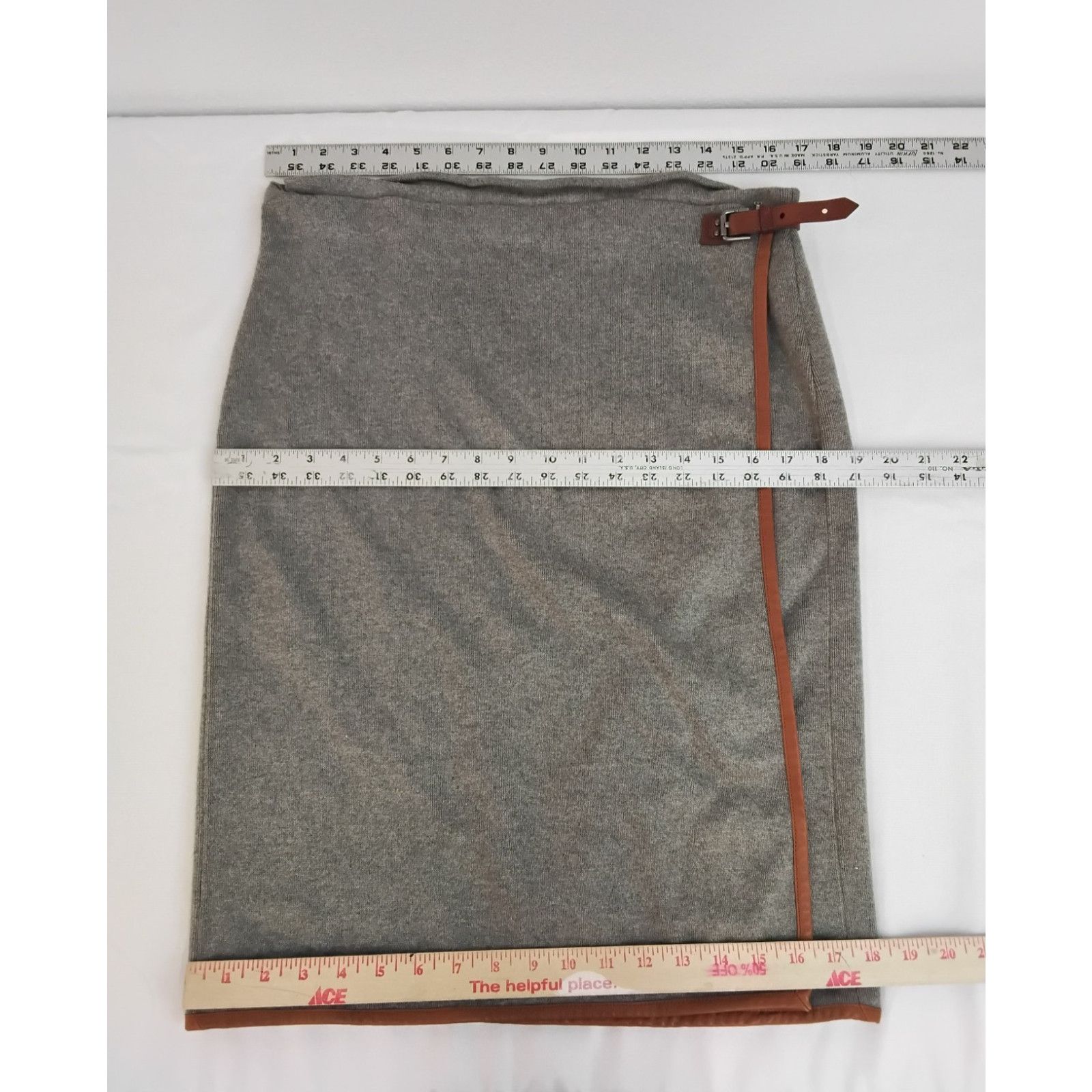 Ralph Lauren Ralph Lauren Knit Wrap Skirt Women's L Gray Leather Trim Size 34" / US 12 / IT 48 - 7 Thumbnail