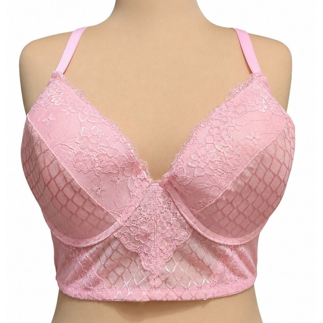 Other Pink Lace Longline Bralette Plus Size 2X Sheer Mesh Underwir Size ONE SIZE - 11 Thumbnail