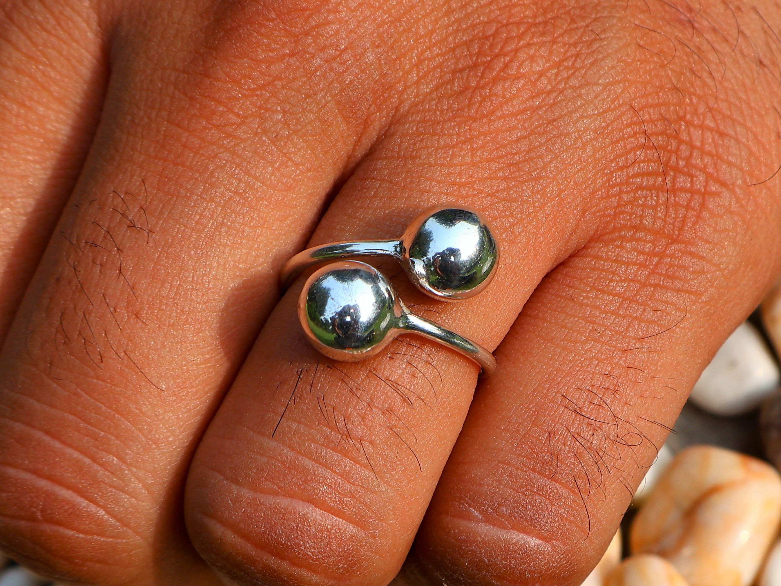 Handmade Double Ball Ring, Two Balls Ring, Ball Ring, Adjustable Ring Size ONE SIZE - 7 Thumbnail